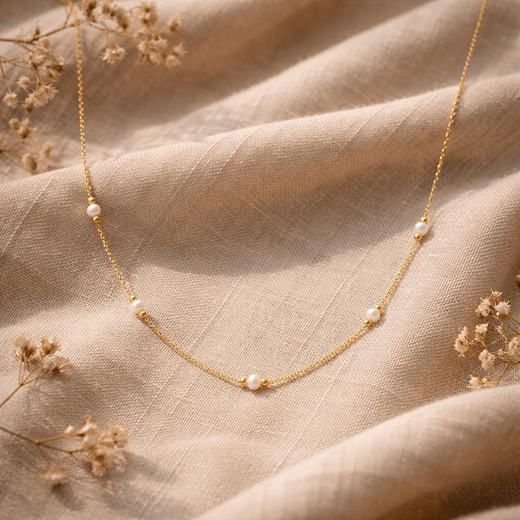 Dainty Gold Chain Pearl Necklace thumbnail 7