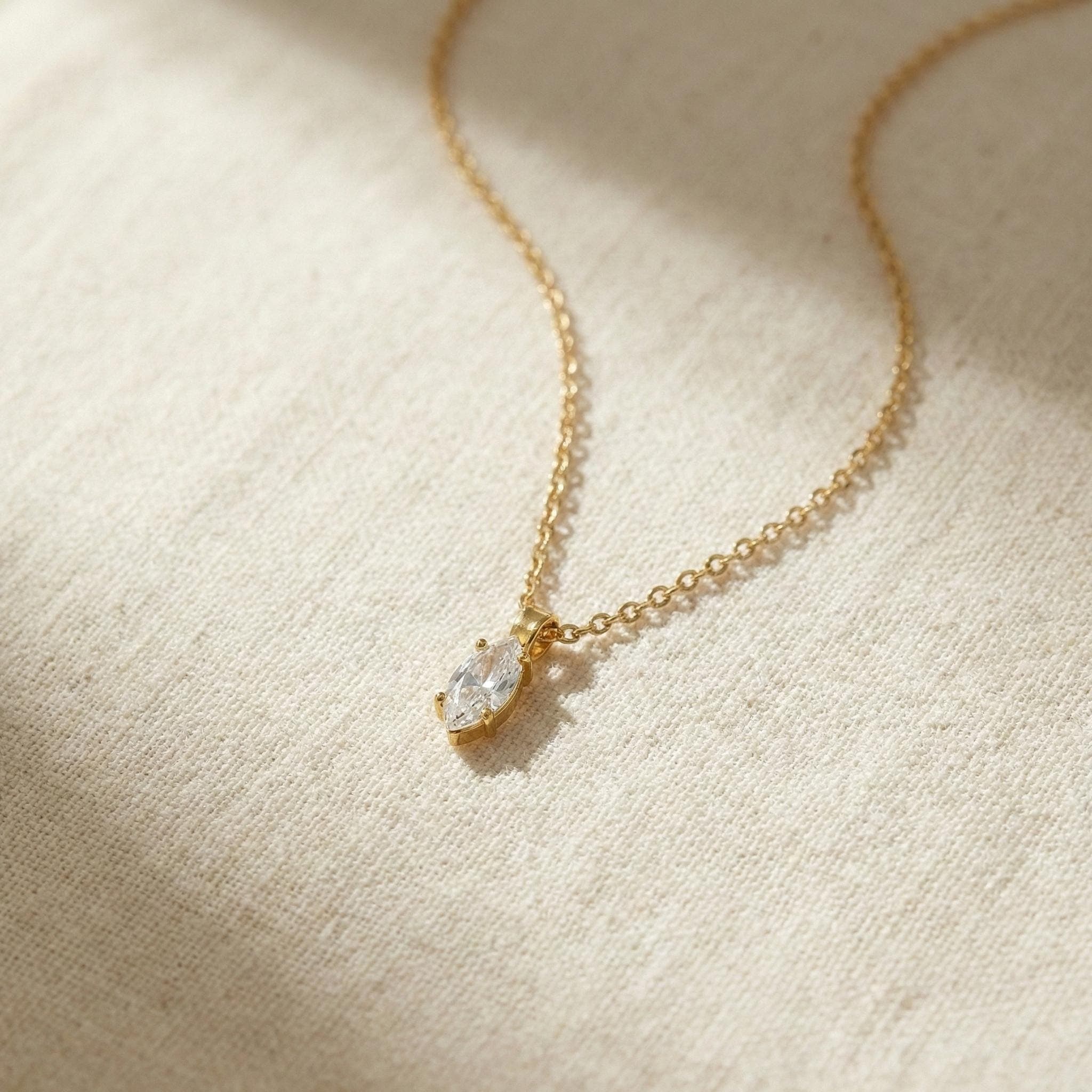 Minimal Gold Teardrop Crystal Necklace Dainty Everyday Pendant Gift thumbnail 3