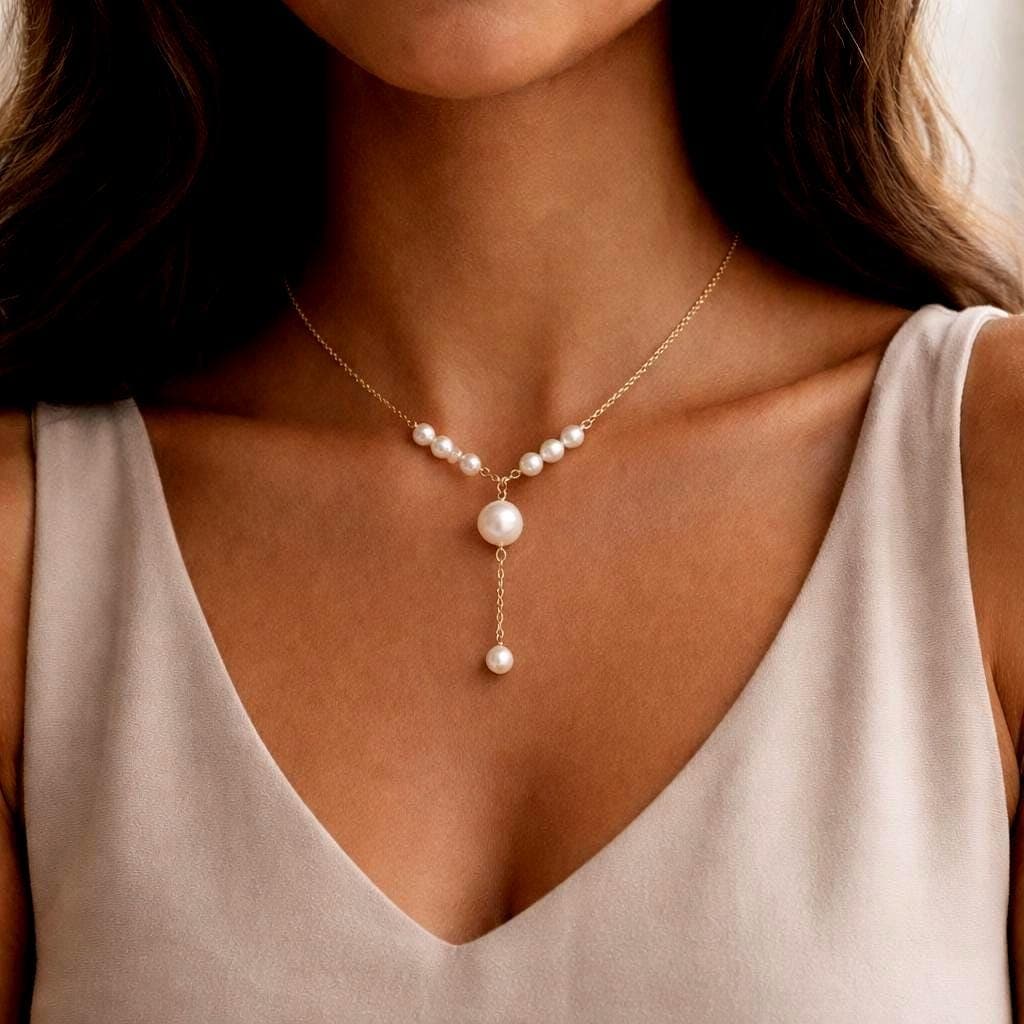 Gold Y-Lariat Pearl Necklace thumbnail 4