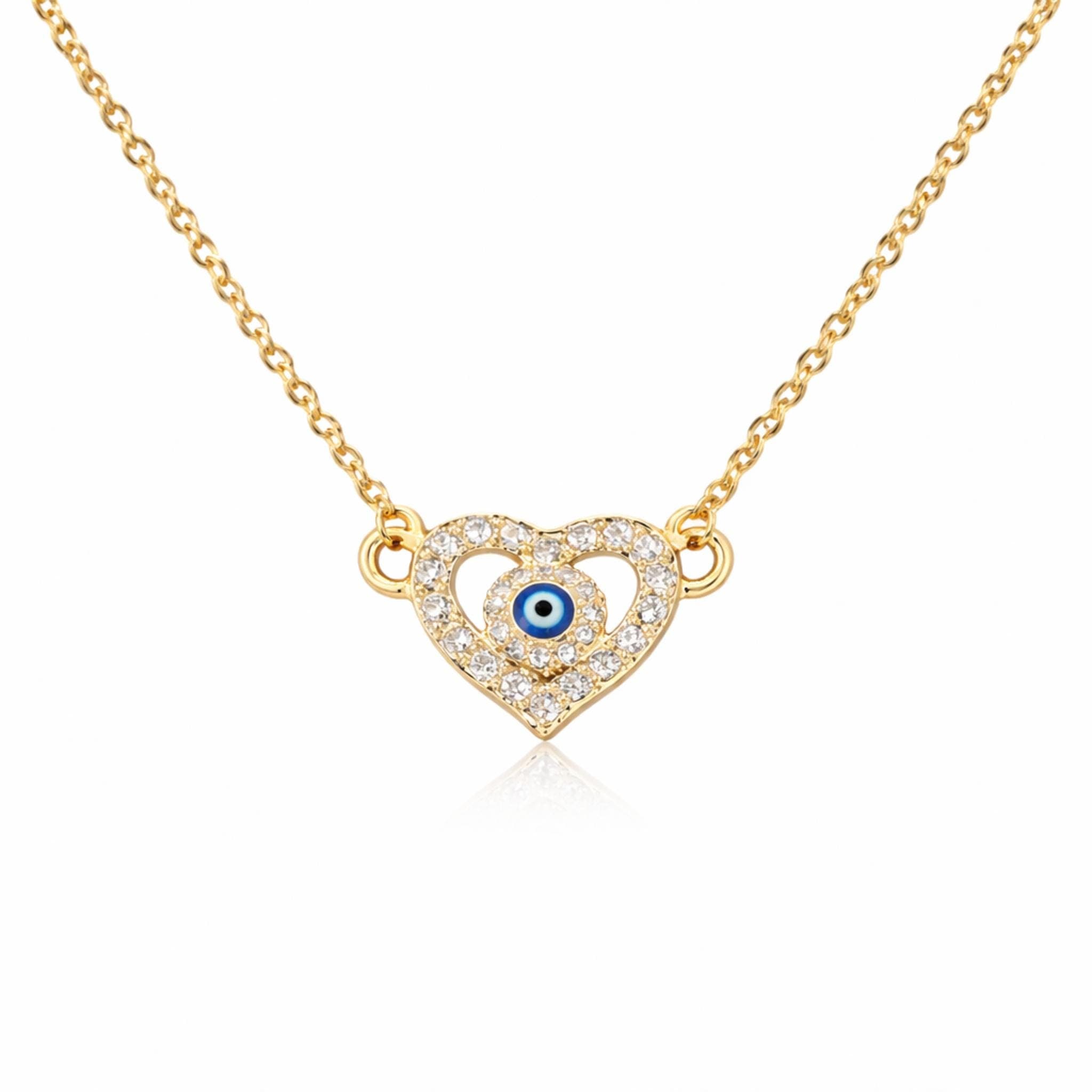 Dainty Gold Heart Necklace with Blue Evil Eye thumbnail 2