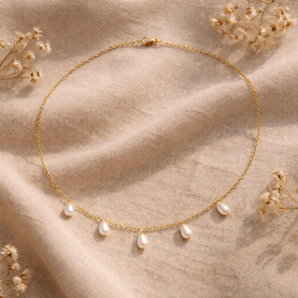 Dainty Gold Chain Teardrop Pearl Necklace thumbnail 6