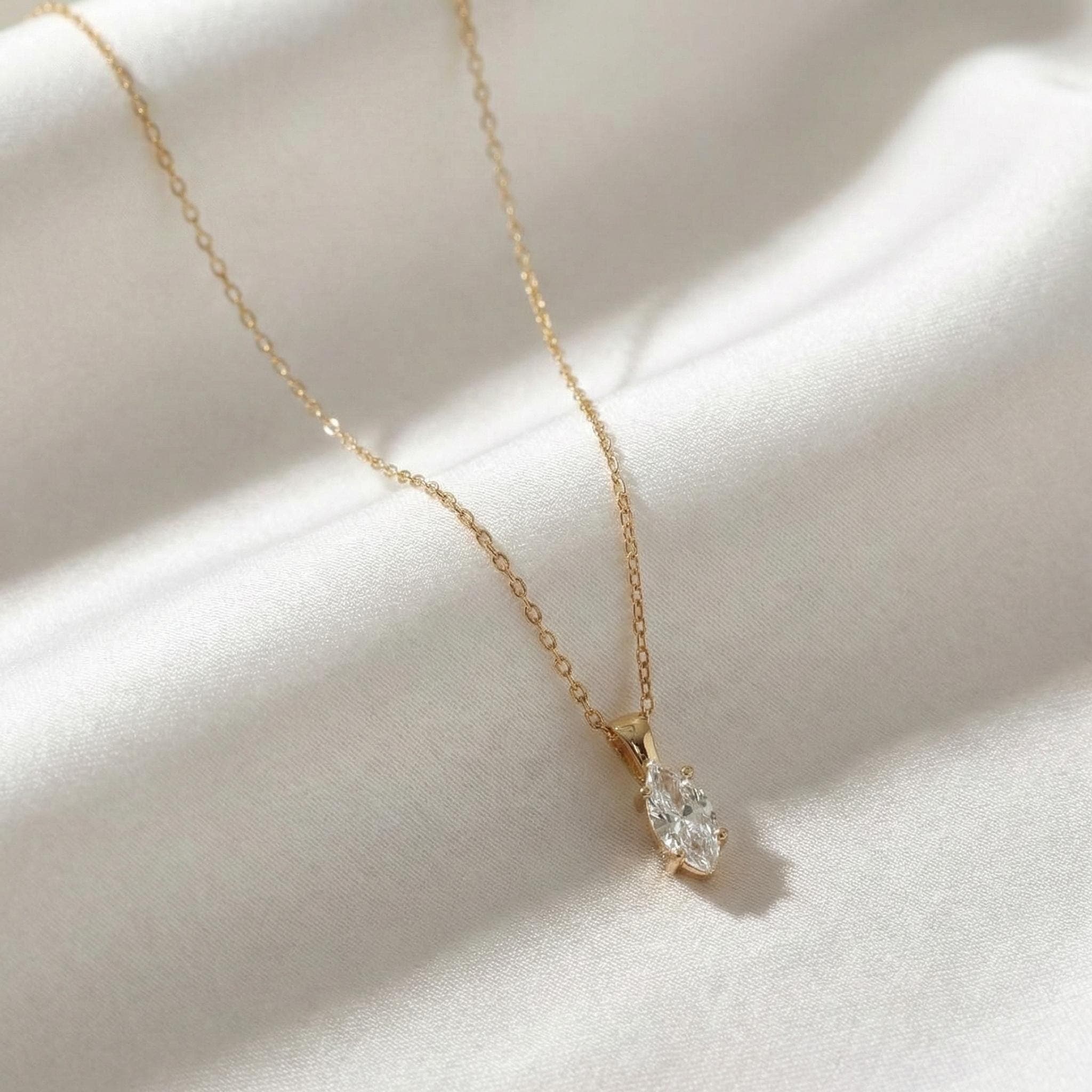 Minimal Gold Teardrop Crystal Necklace Dainty Everyday Pendant Gift thumbnail 2