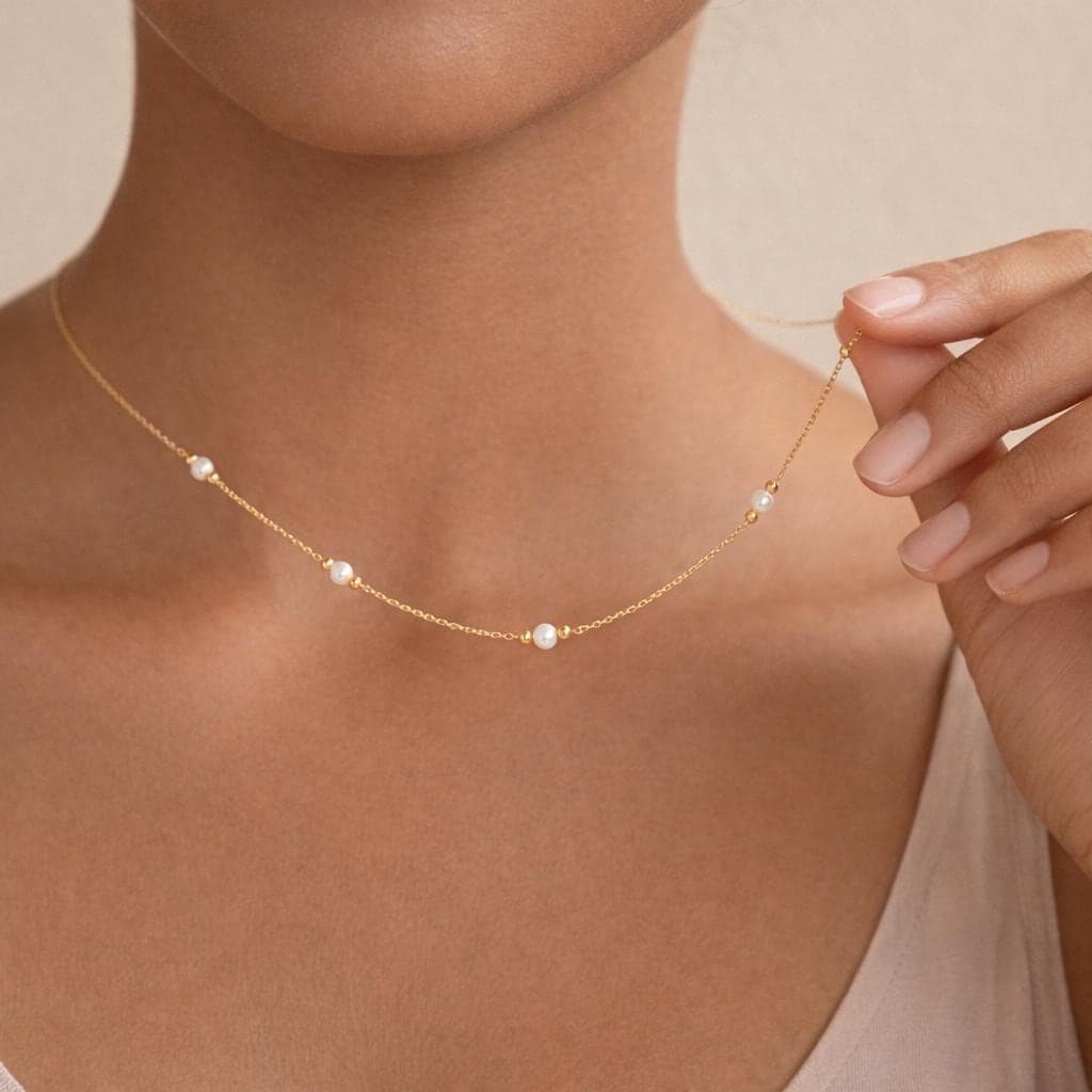 Dainty Gold Chain Pearl Necklace thumbnail 3