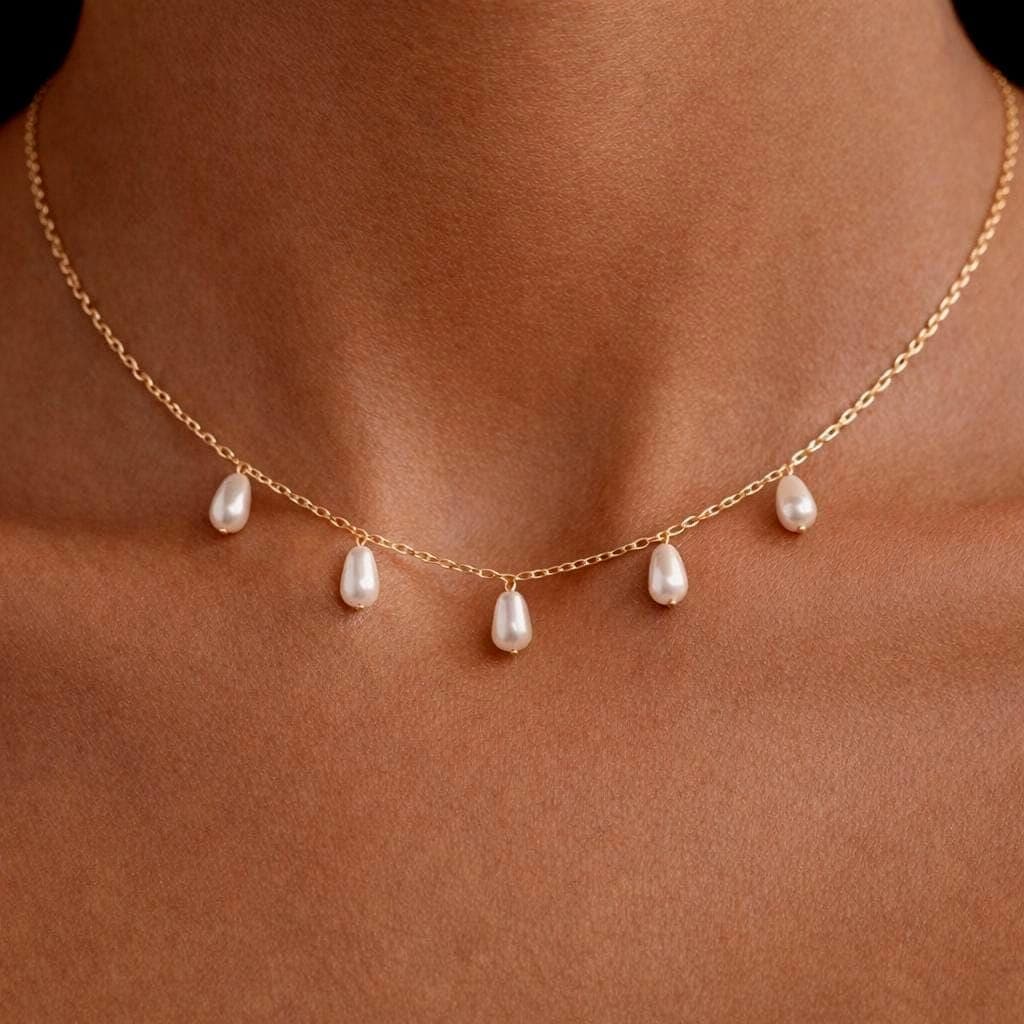 Dainty Gold Chain Teardrop Pearl Necklace - Natural Pearl Charm on Delicate Chain | Kreths Pearl Jewelry