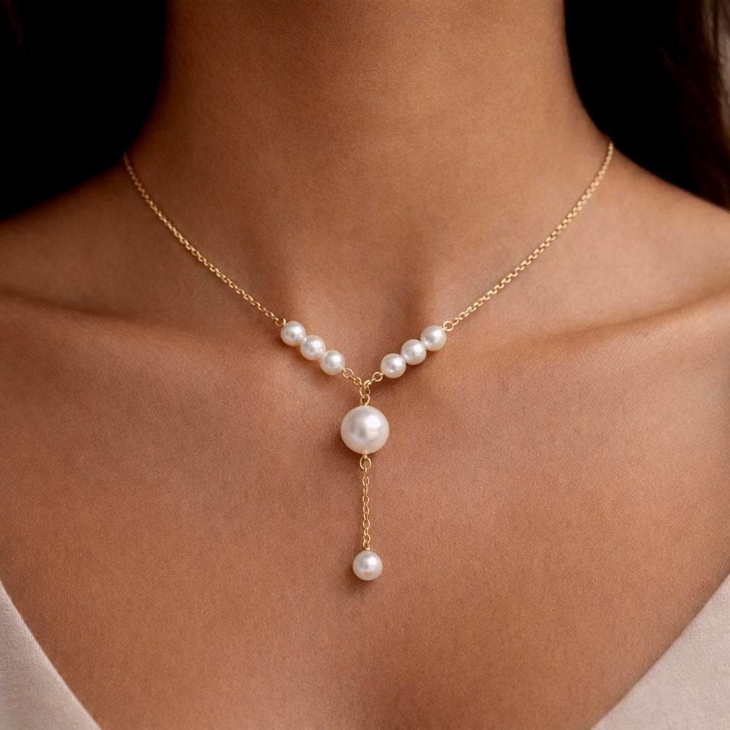 Gold Y-Lariat Pearl Necklace thumbnail 2