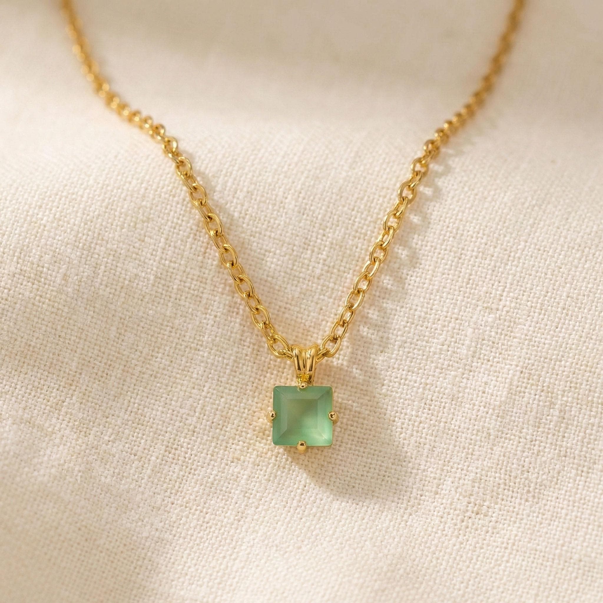 Dainty Green Opal Necklace Gold Plated Square Pendant Minimalist Jewelry Gift thumbnail 7