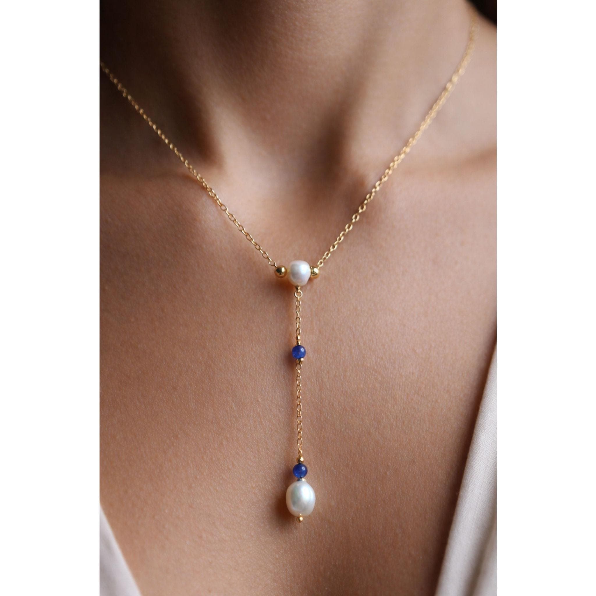 Lapis Pearl Y Necklace thumbnail 2