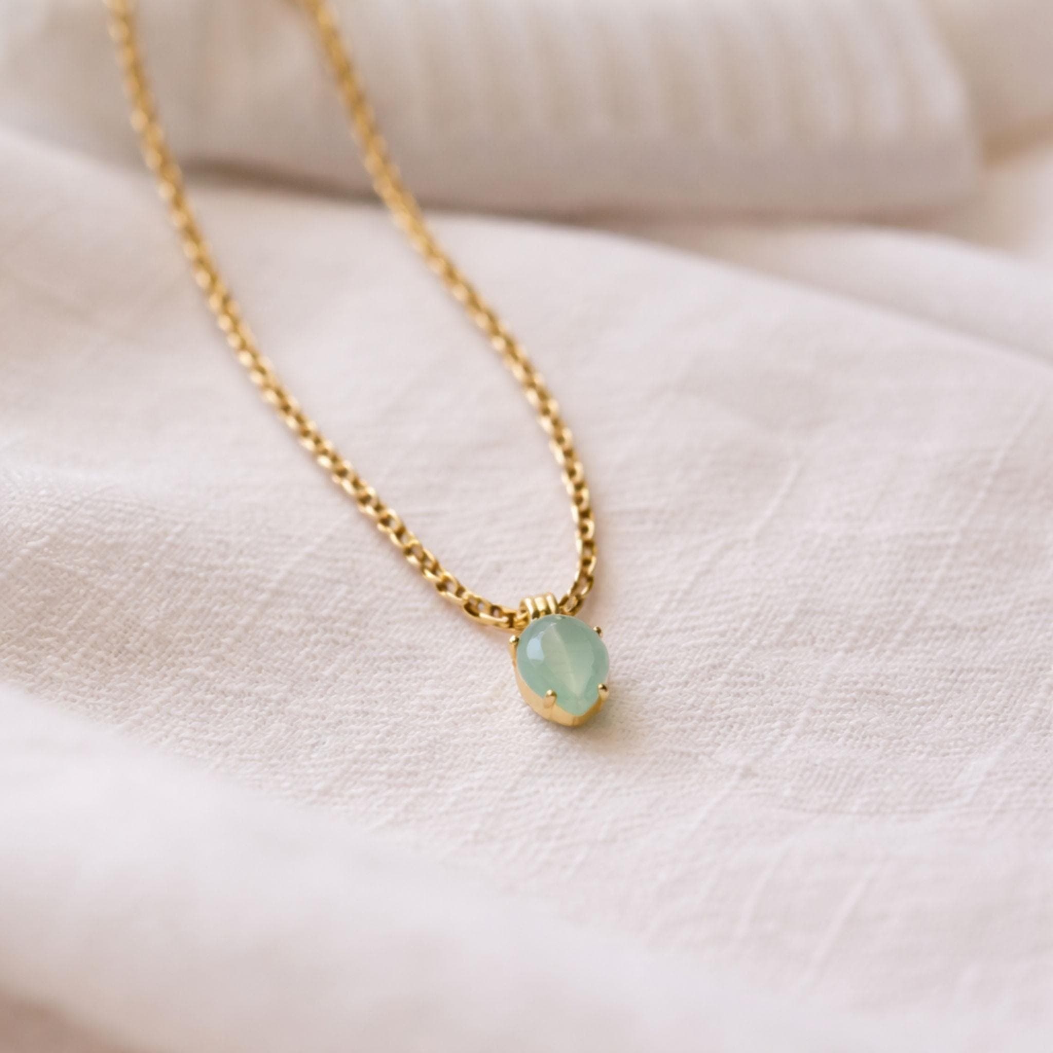 Dainty Gemstone Necklace Gold Mint Green Chalcedony Rose Quartz Pendant thumbnail 7