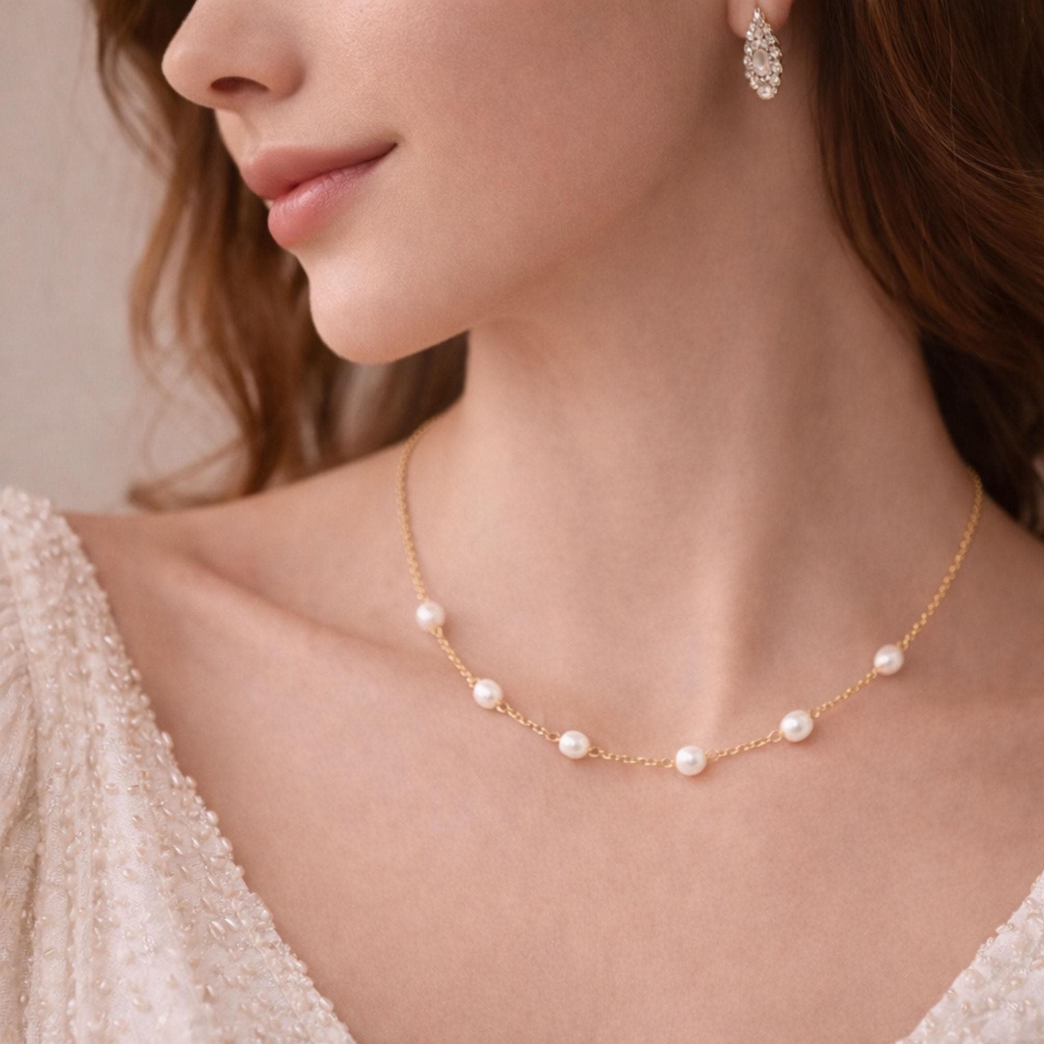 Handmade Freshwater Pearl Station Necklace thumbnail 3