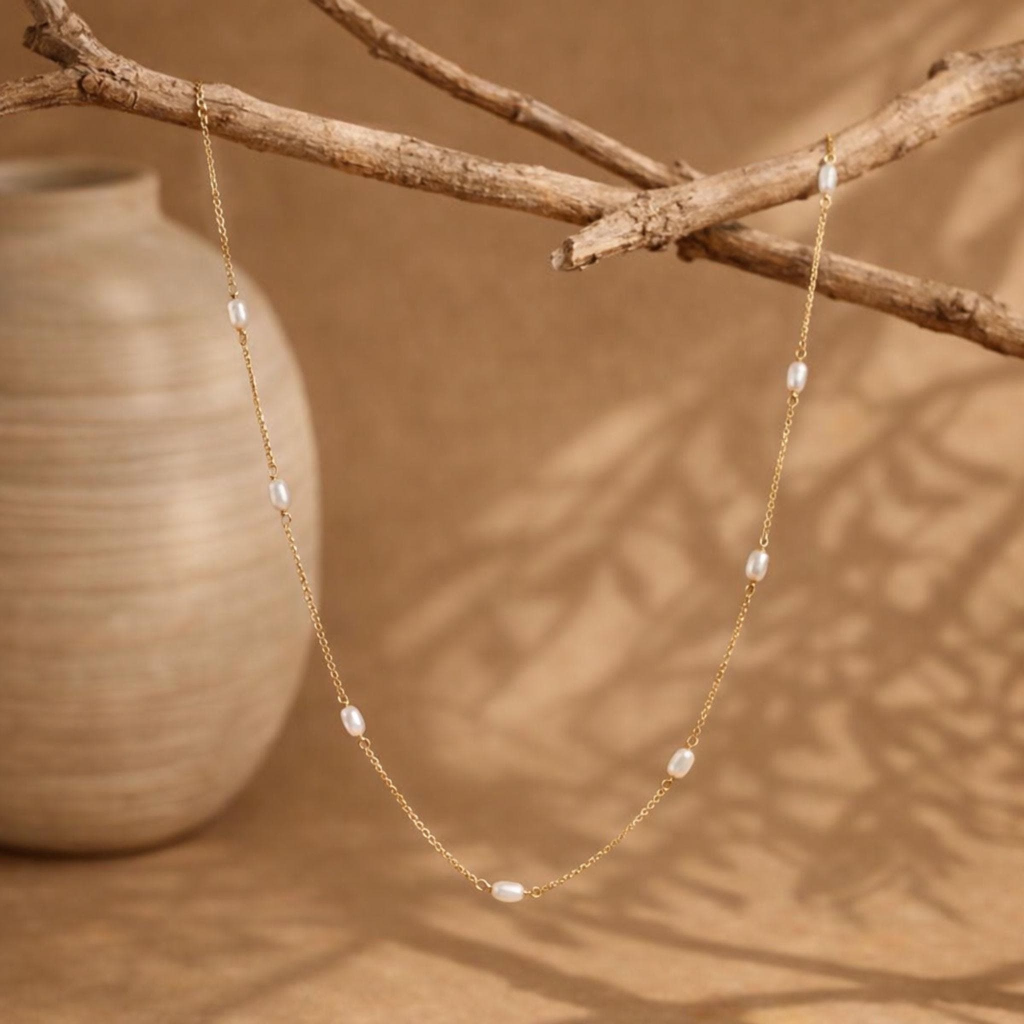 Dainty Gold Chain Pearl Necklace thumbnail 8