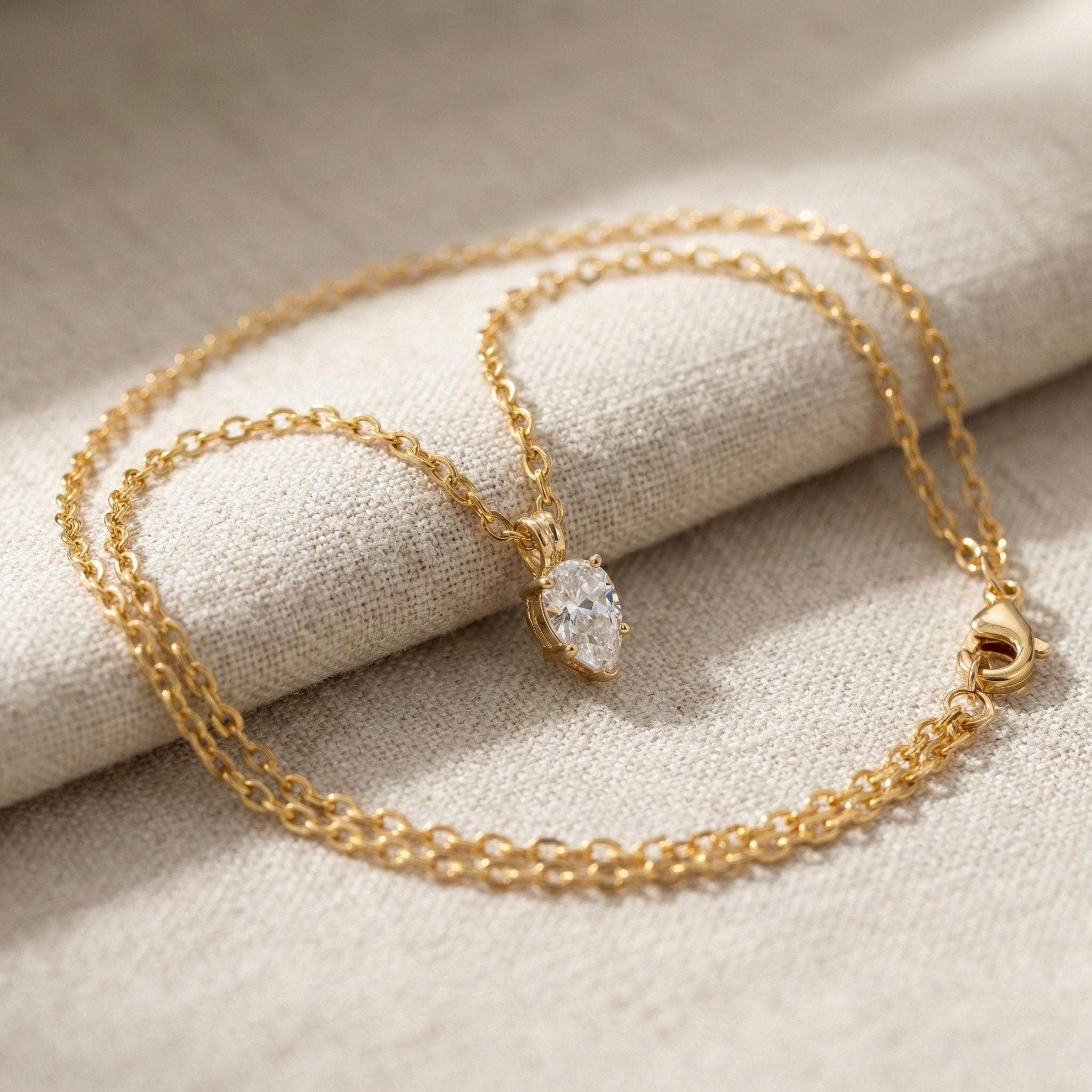 Minimal Teardrop CZ Necklace Gold Dainty Solitaire Pendant Everyday Jewelry Gift thumbnail 4