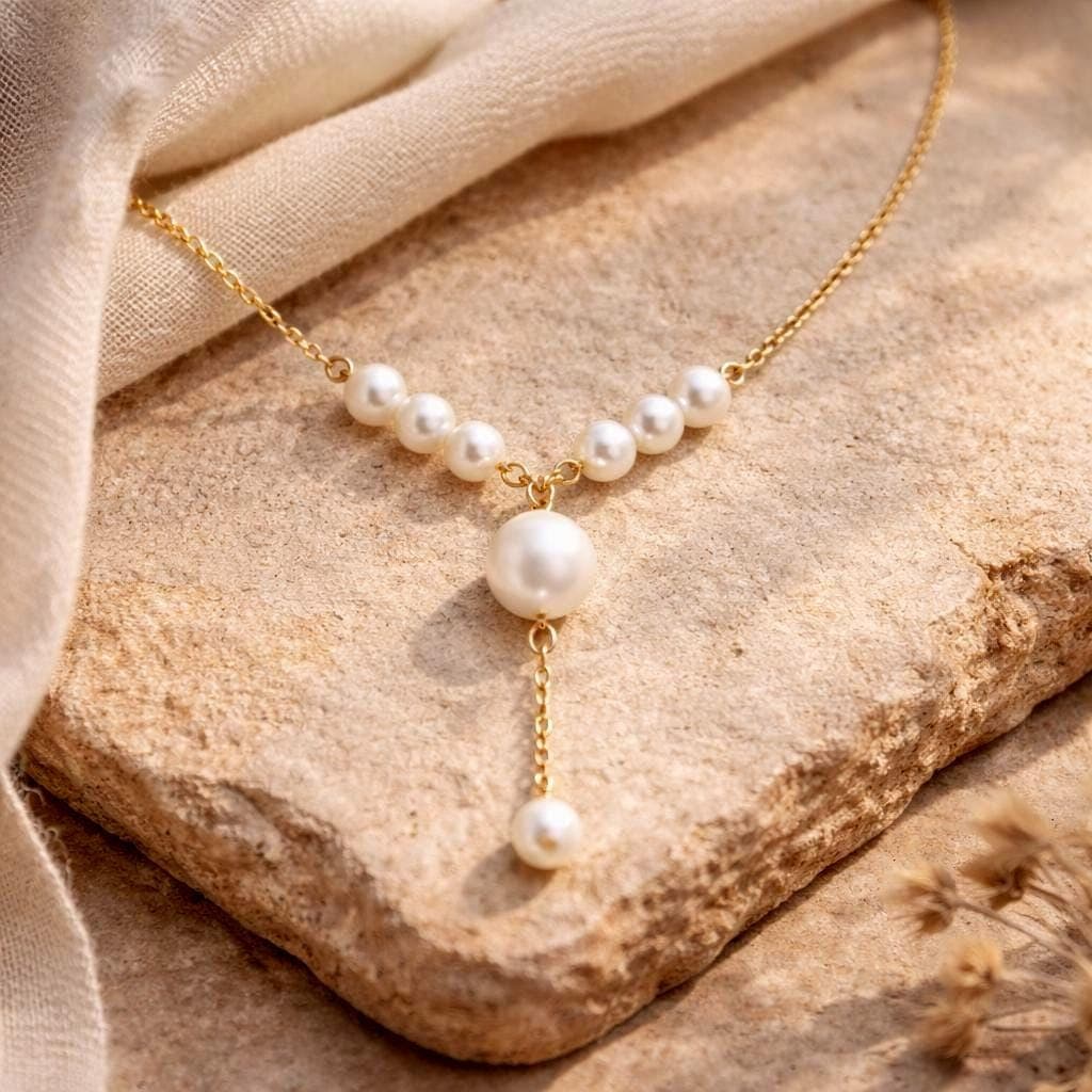 Gold Y-Lariat Pearl Necklace thumbnail 9