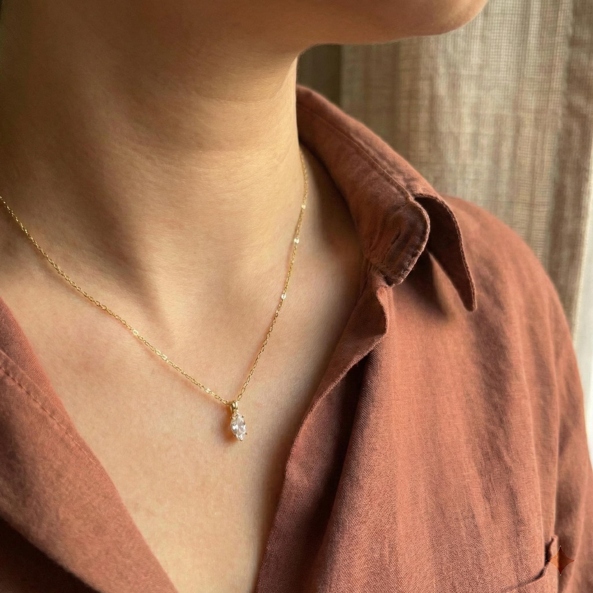 Minimal Gold Teardrop Crystal Necklace Dainty Everyday Pendant Gift thumbnail 6