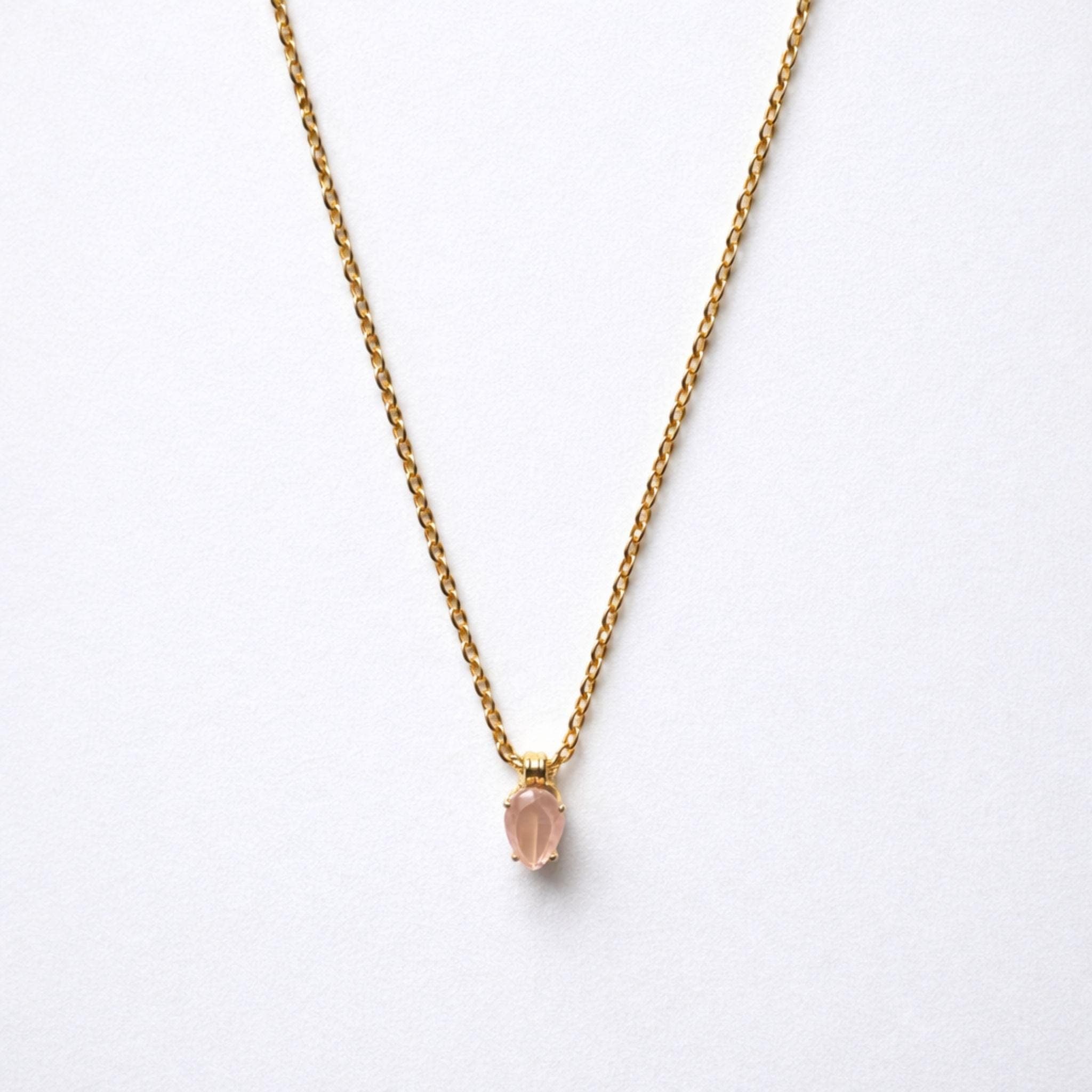Dainty Gemstone Necklace Gold Mint Green Chalcedony Rose Quartz Pendant thumbnail 4
