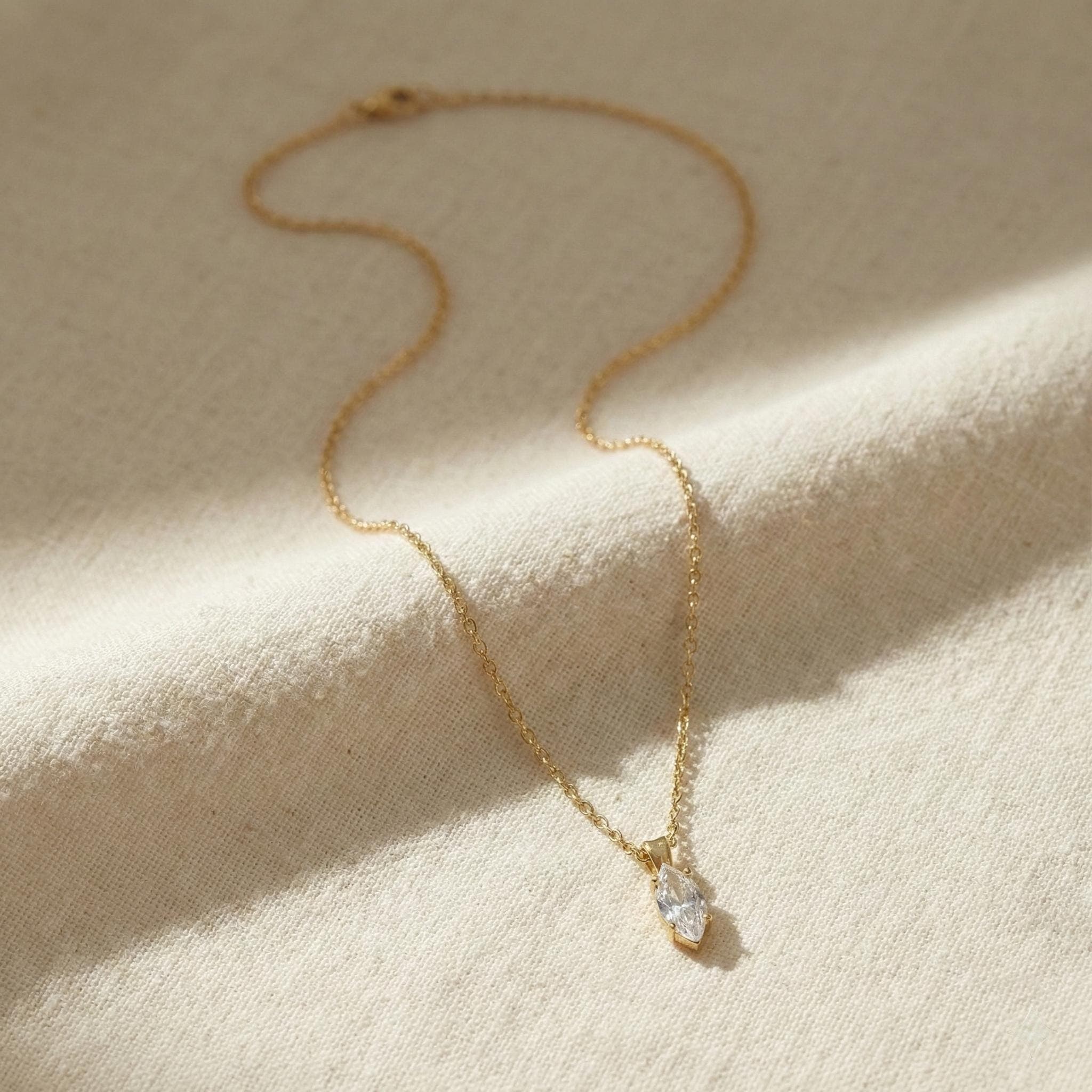 Minimal Gold Teardrop Crystal Necklace Dainty Everyday Pendant Gift thumbnail 8