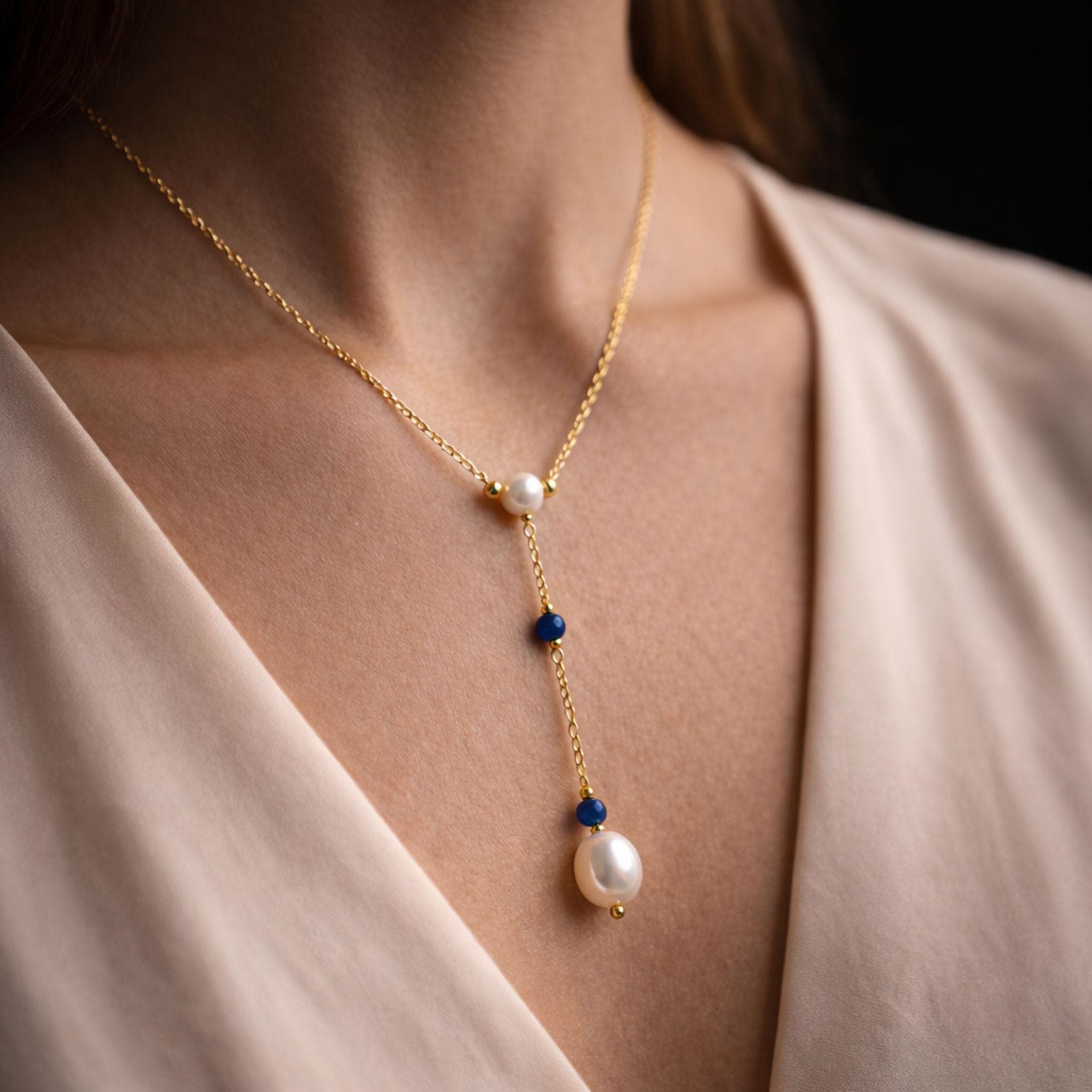 Lapis Pearl Y Necklace thumbnail 6