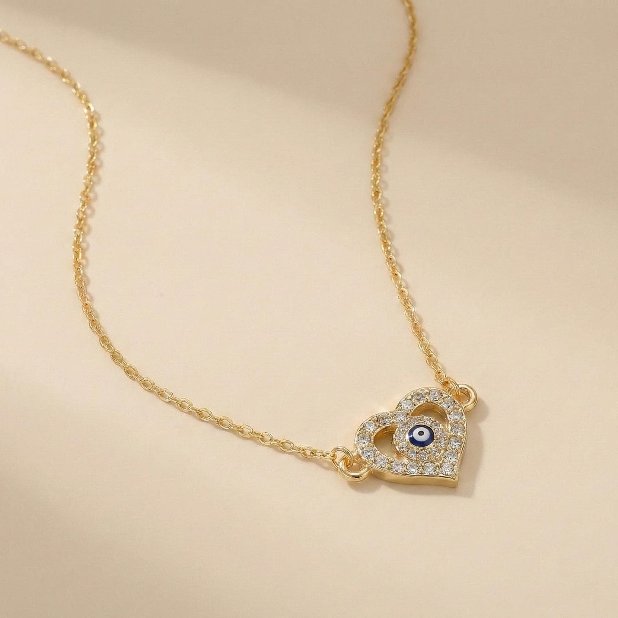 Dainty Gold Heart Necklace with Blue Evil Eye thumbnail 5