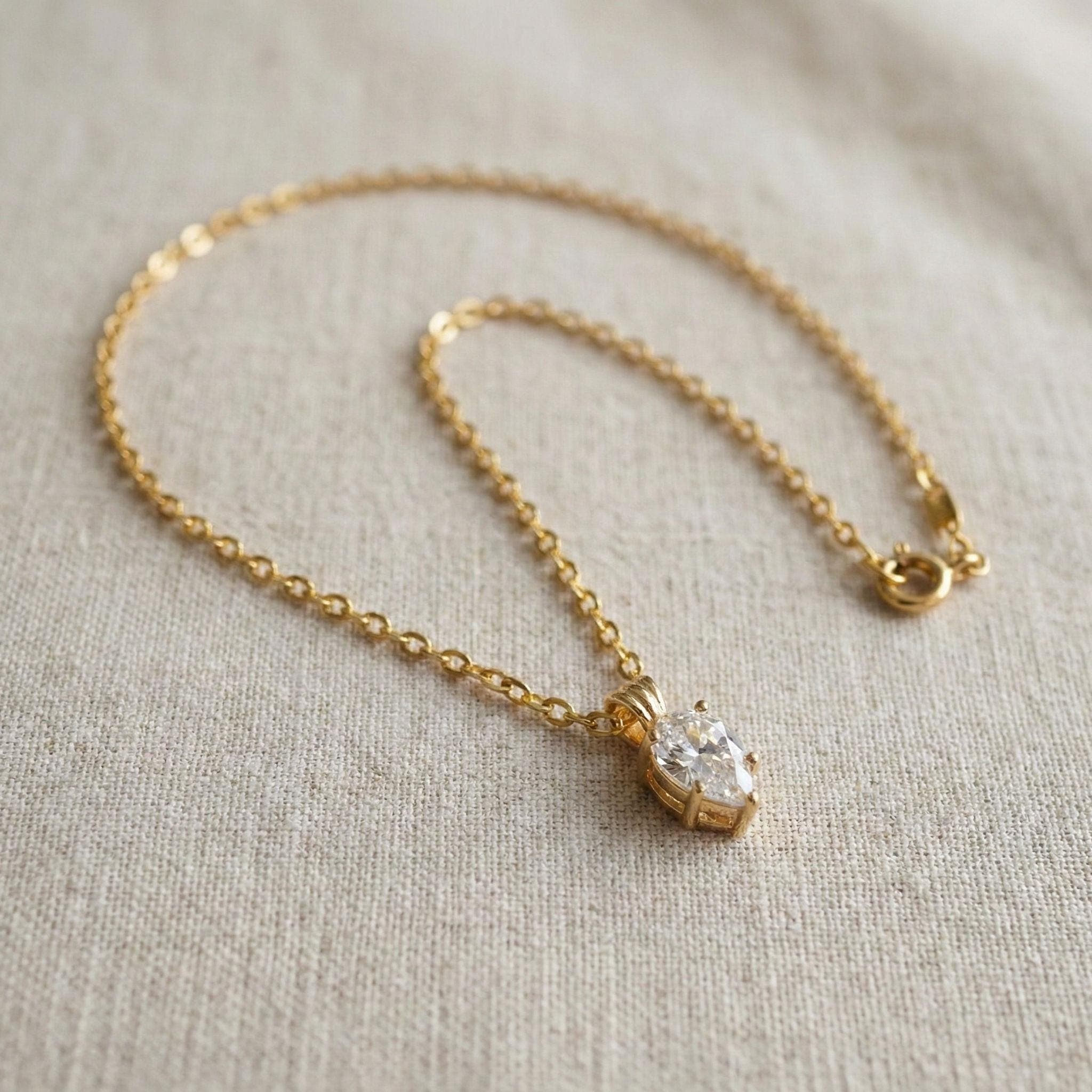 Minimal Teardrop CZ Necklace Gold Dainty Solitaire Pendant Everyday Jewelry Gift thumbnail 5