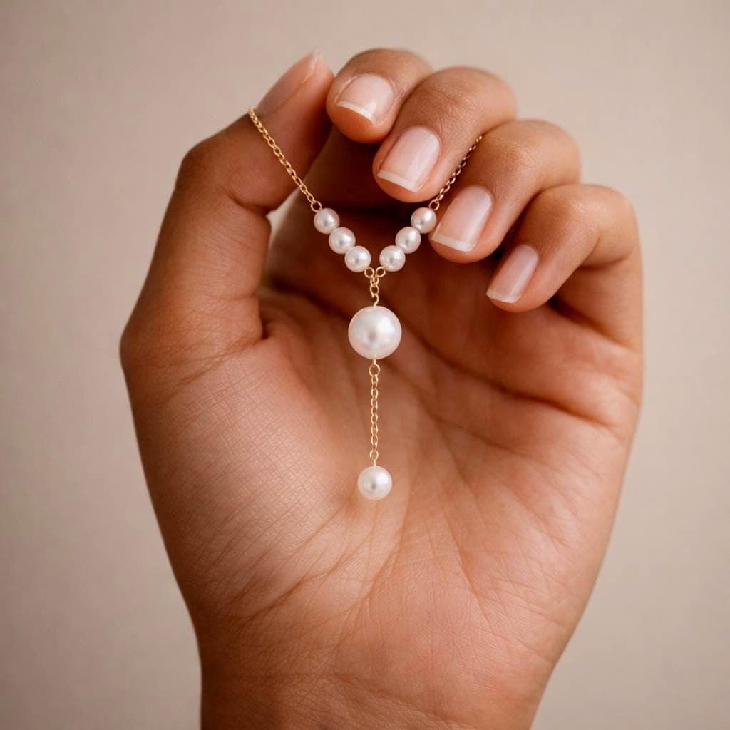 Gold Y-Lariat Pearl Necklace thumbnail 5