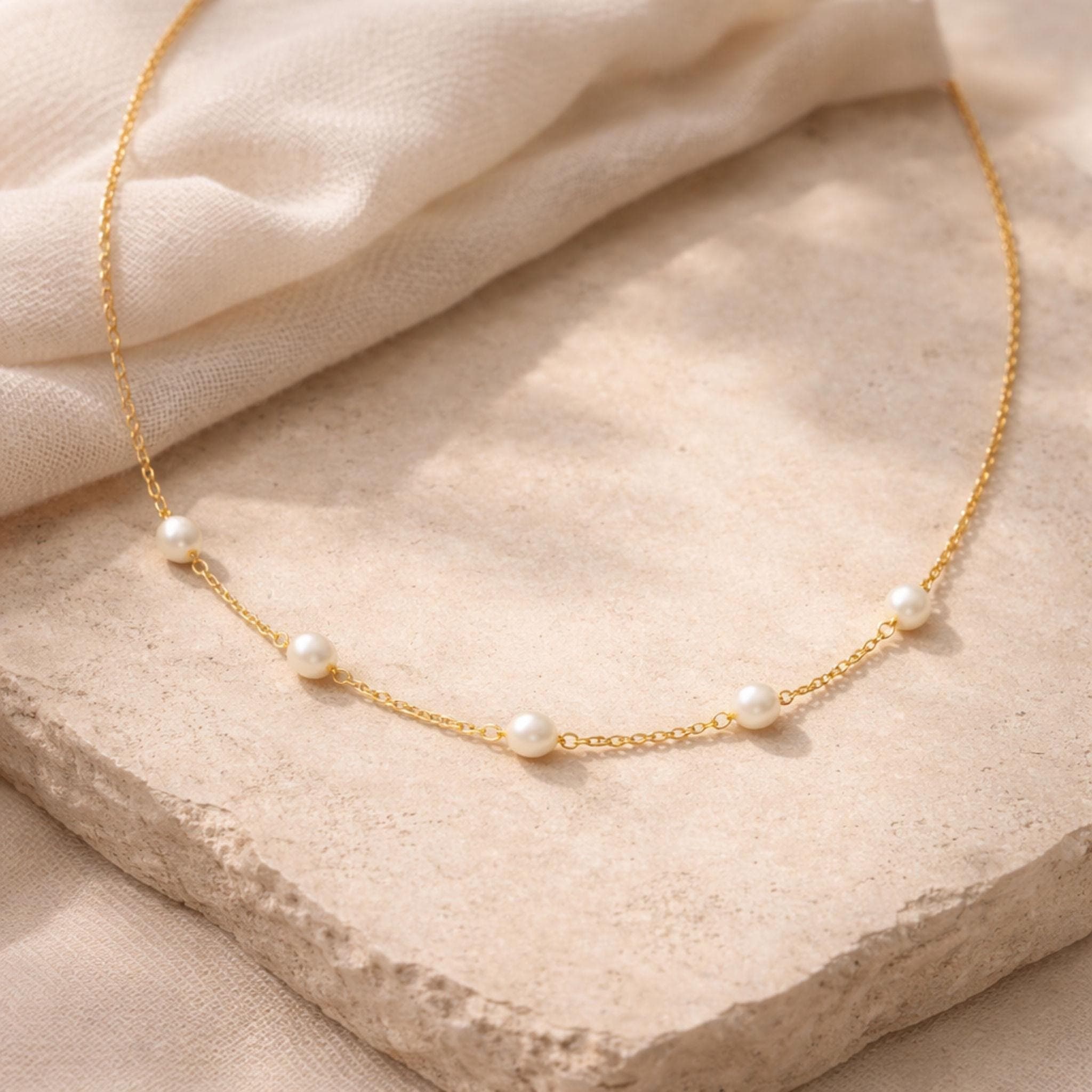 Handmade Freshwater Pearl Station Necklace thumbnail 6