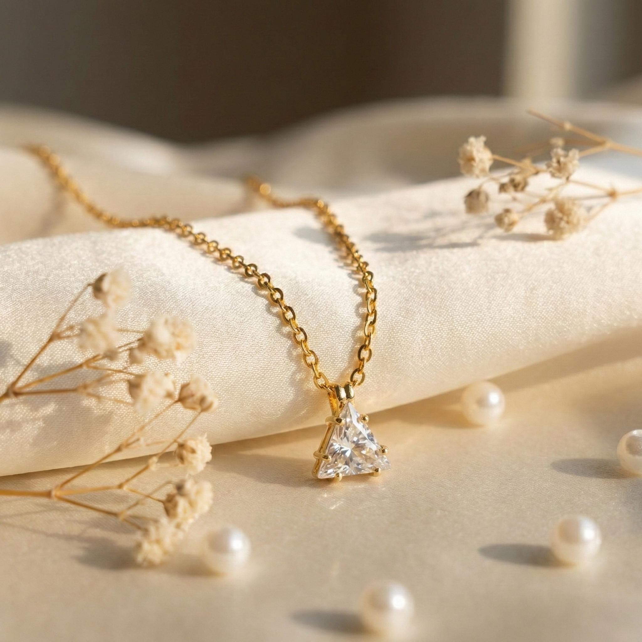 Minimal Trillion CZ Gold Necklace Dainty Solitaire Pendant Necklace Gift thumbnail 7