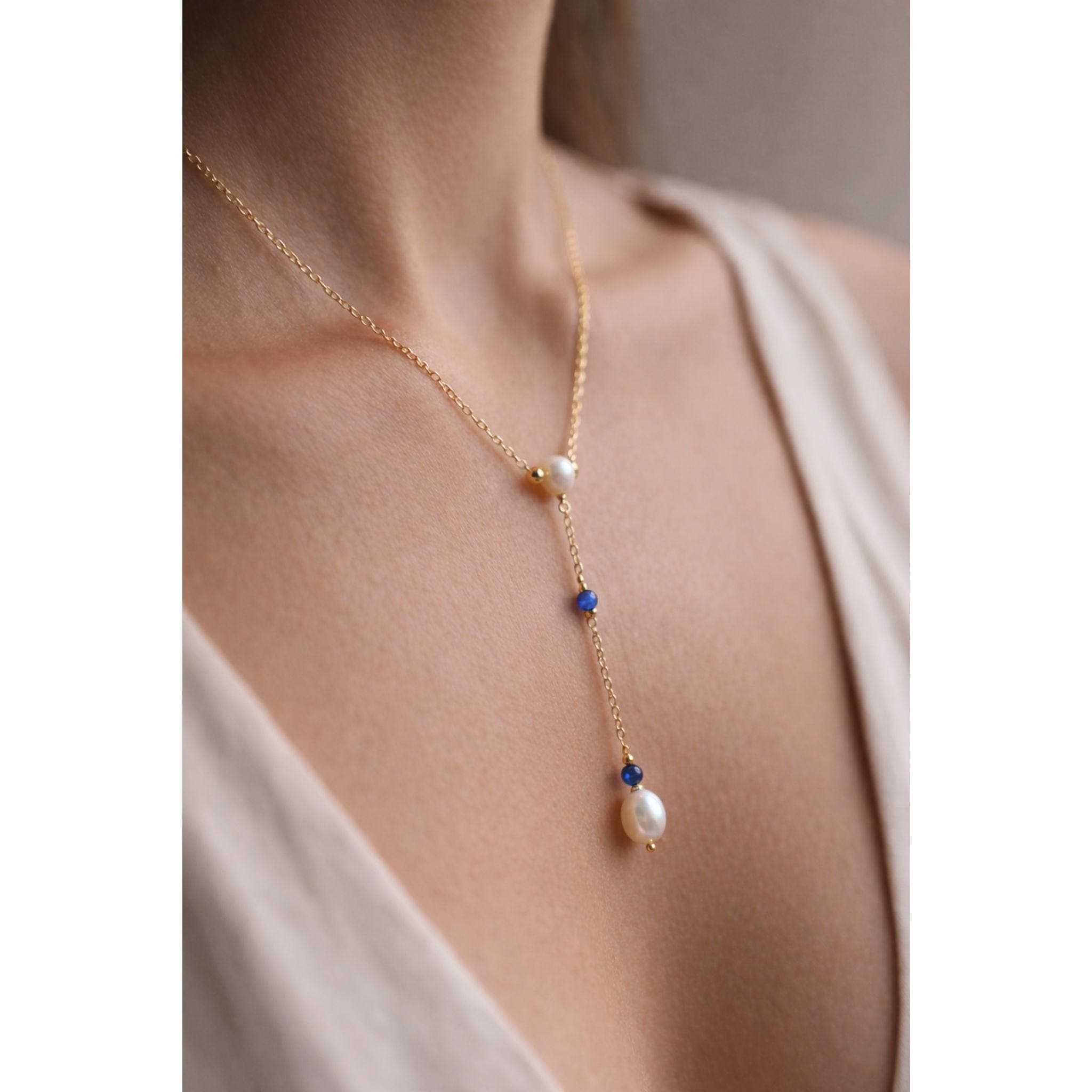 Lapis Pearl Y Necklace thumbnail 5