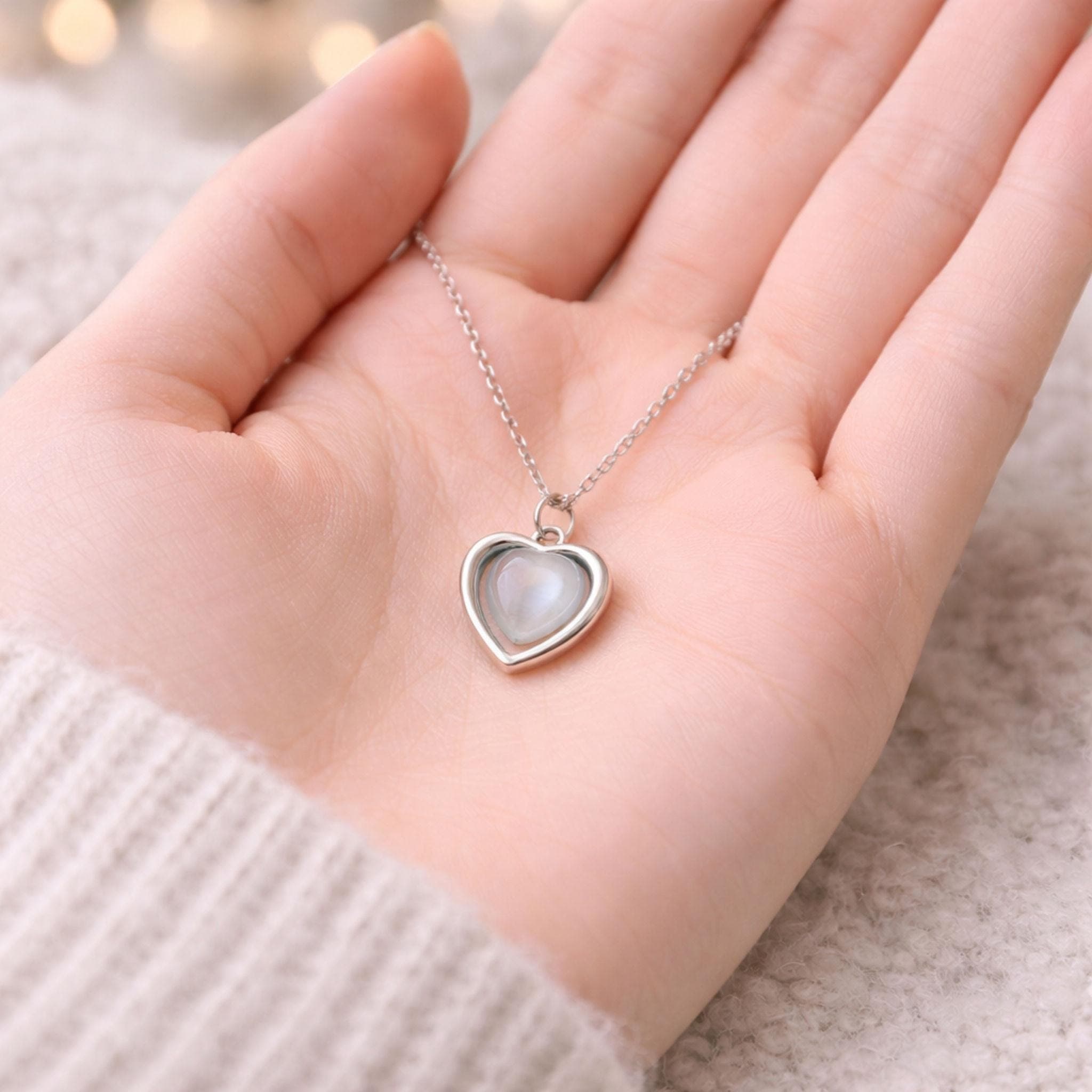 Heart Pendant Necklace Silver Minimal Love Pendant Gift thumbnail 4