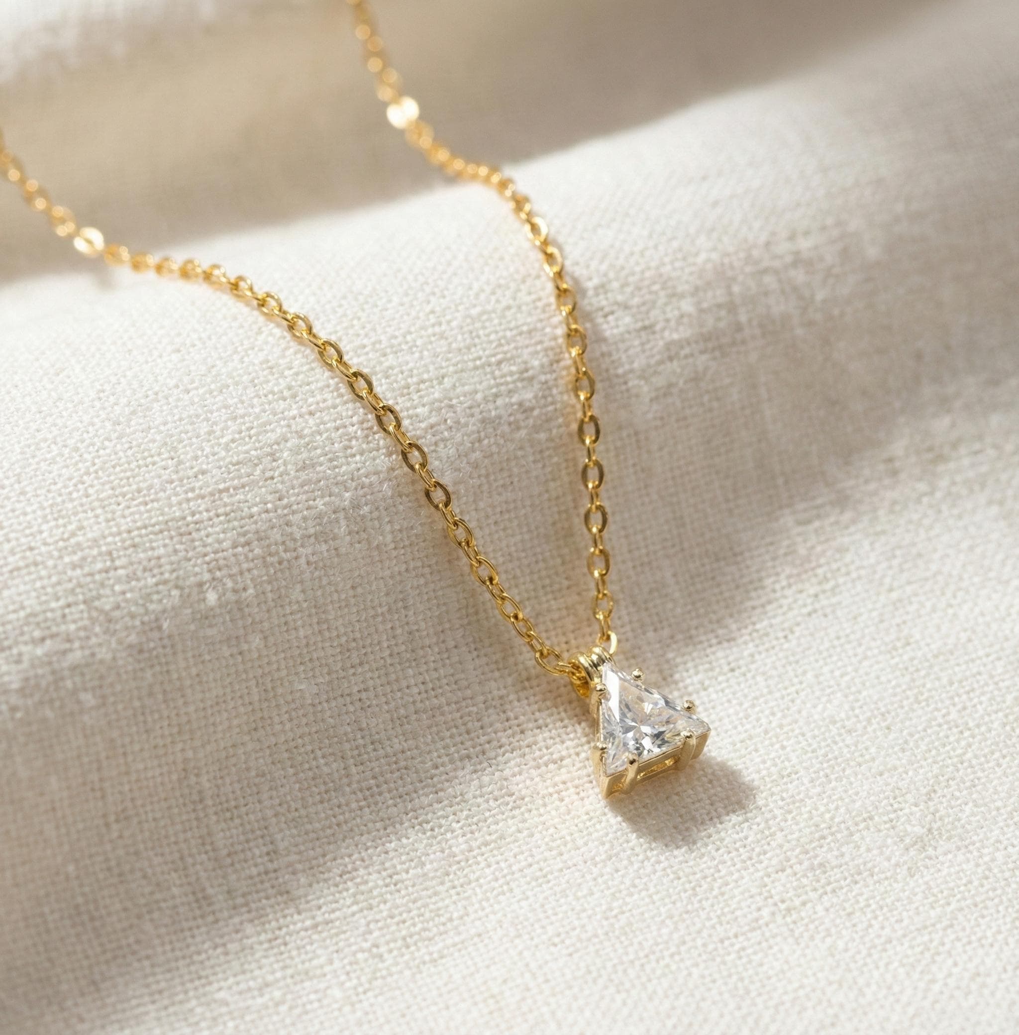 Minimal Trillion CZ Gold Necklace Dainty Solitaire Pendant Necklace Gift thumbnail 4