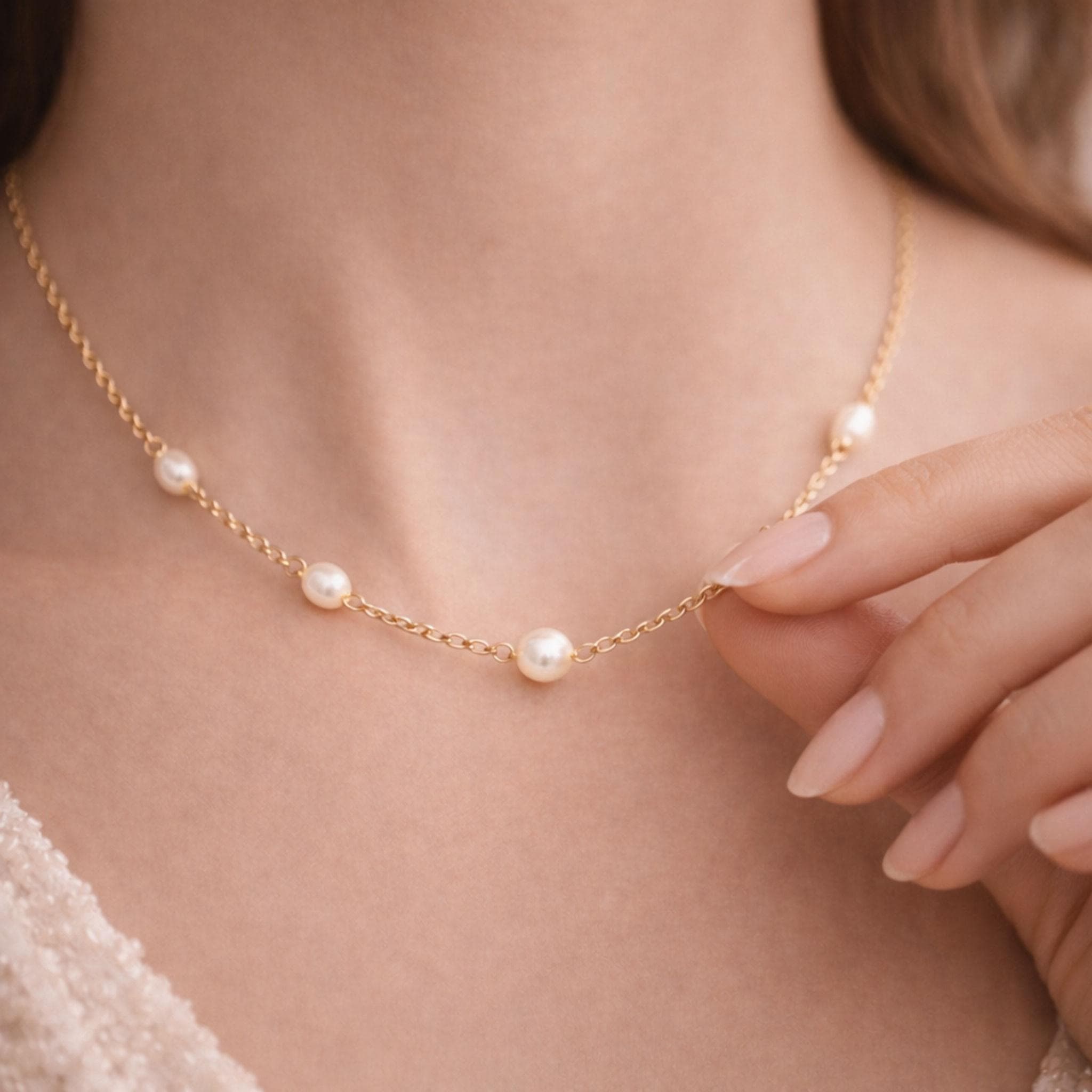 Handmade Freshwater Pearl Station Necklace thumbnail 2