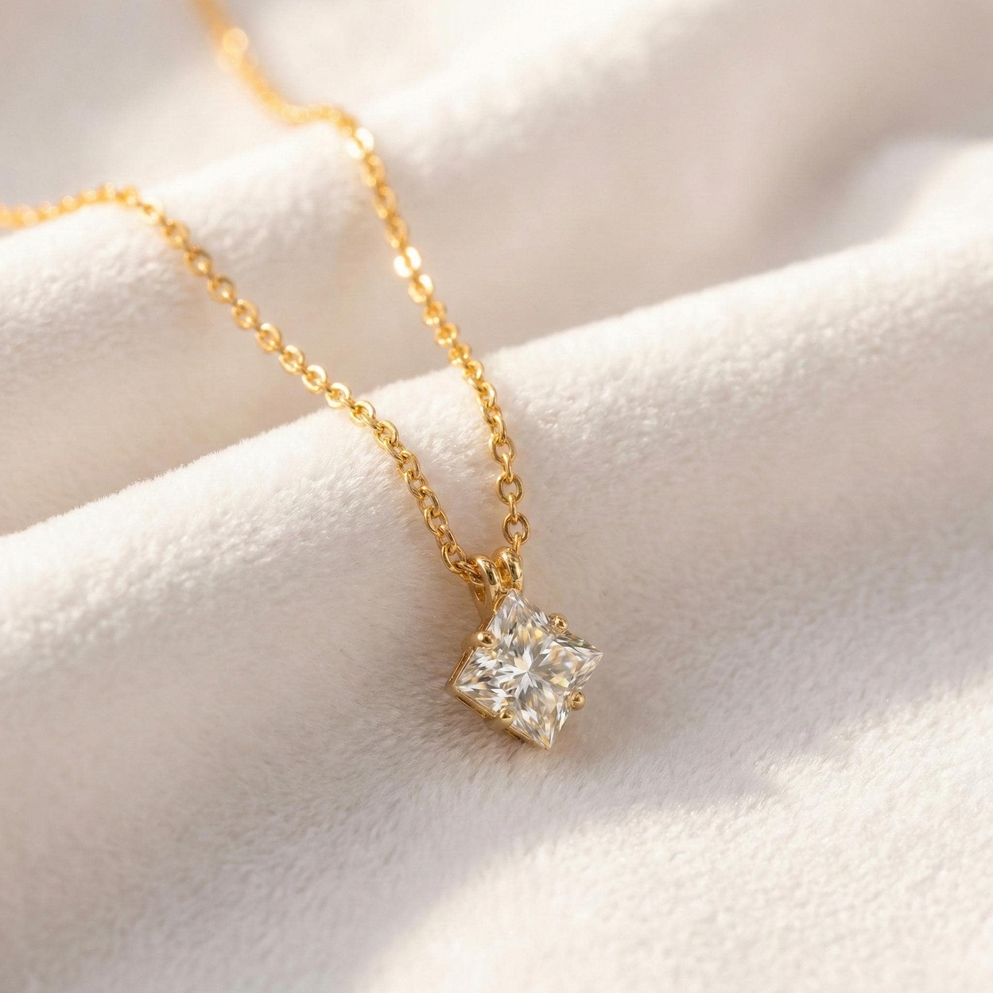 Minimal Gold Square CZ Necklace Dainty Solitaire Pendant Everyday Jewelry thumbnail 6