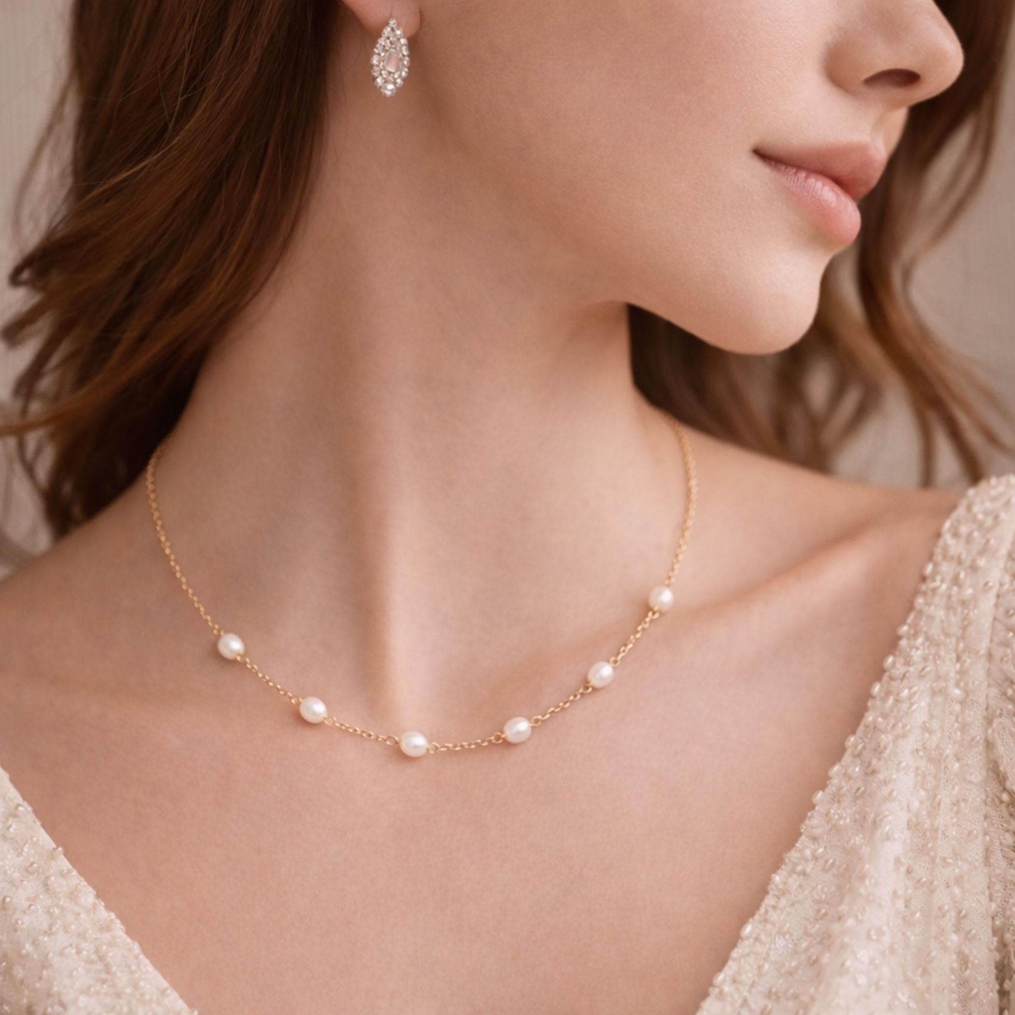 Handmade Freshwater Pearl Station Necklace thumbnail 5