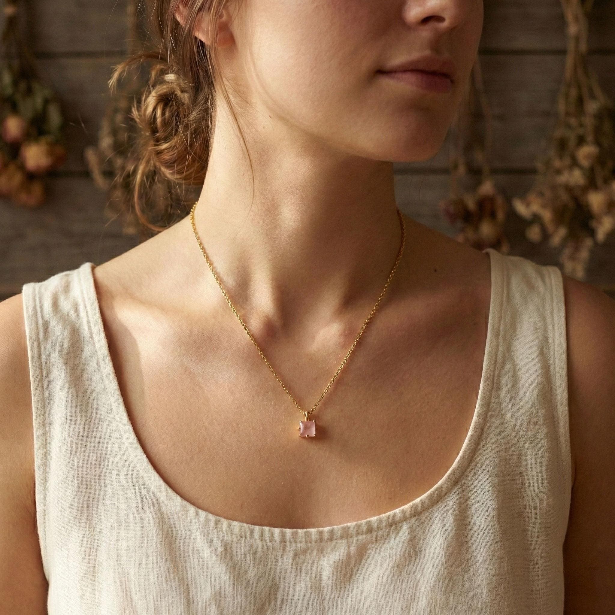 Dainty Green Opal Necklace Gold Plated Square Pendant Minimalist Jewelry Gift thumbnail 6