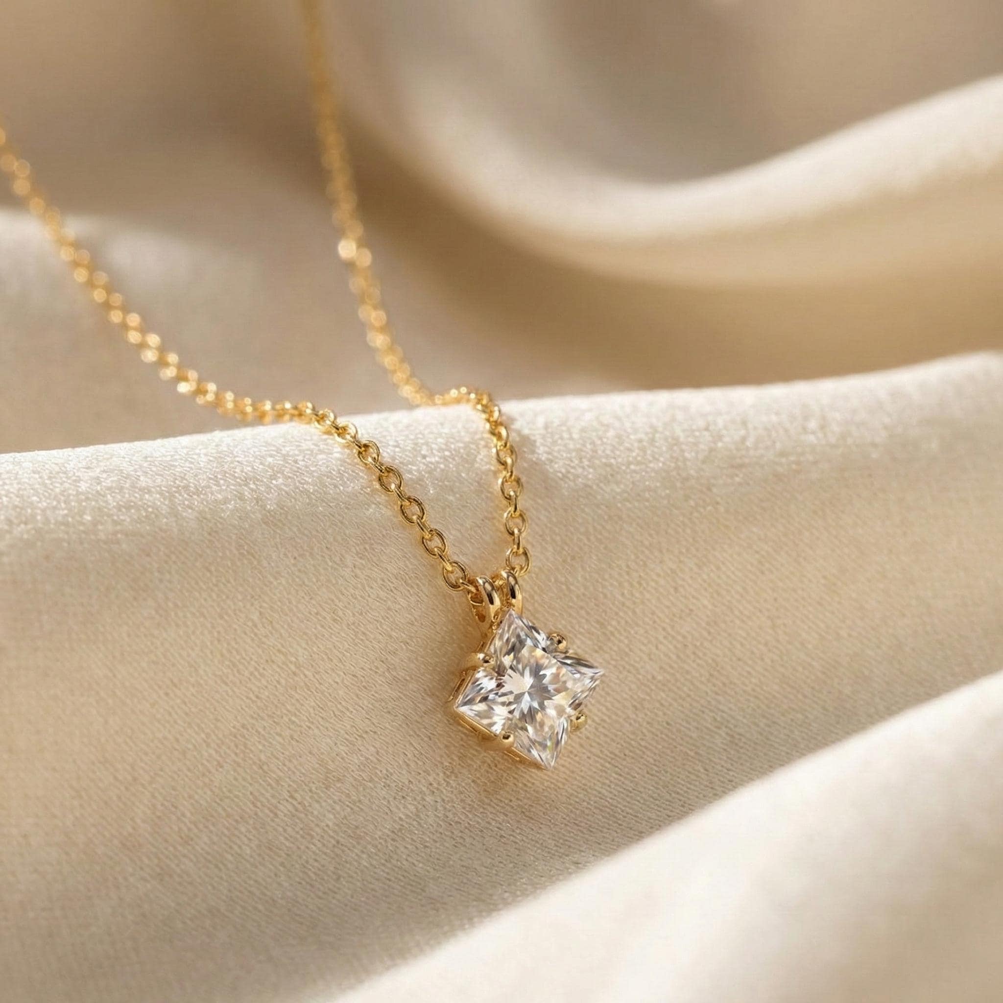 Minimal Gold Square CZ Necklace Dainty Solitaire Pendant Everyday Jewelry thumbnail 7