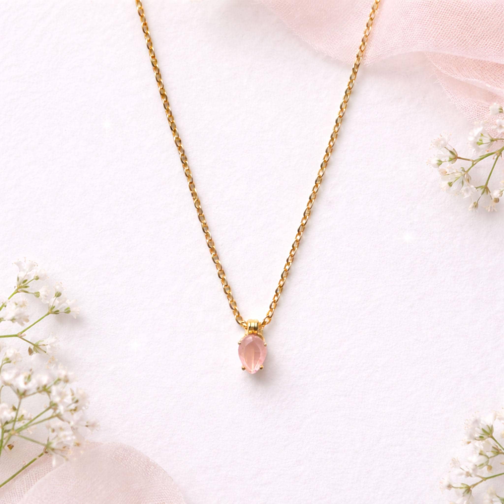 Dainty Gemstone Necklace Gold Mint Green Chalcedony Rose Quartz Pendant thumbnail 5