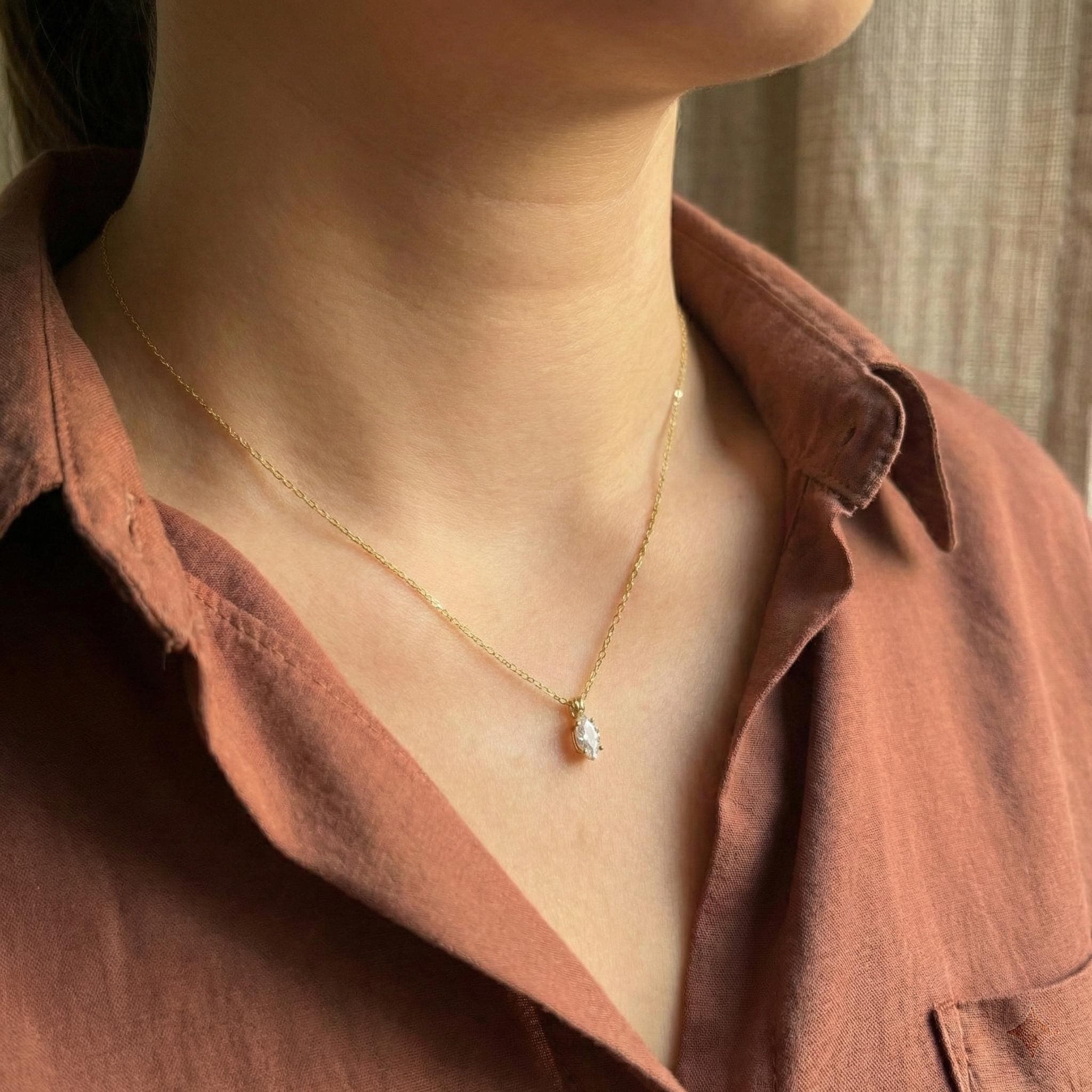 Minimal Gold Teardrop Crystal Necklace Dainty Everyday Pendant Gift thumbnail 7
