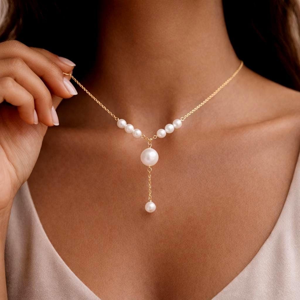 Gold Y-Lariat Pearl Necklace thumbnail 7