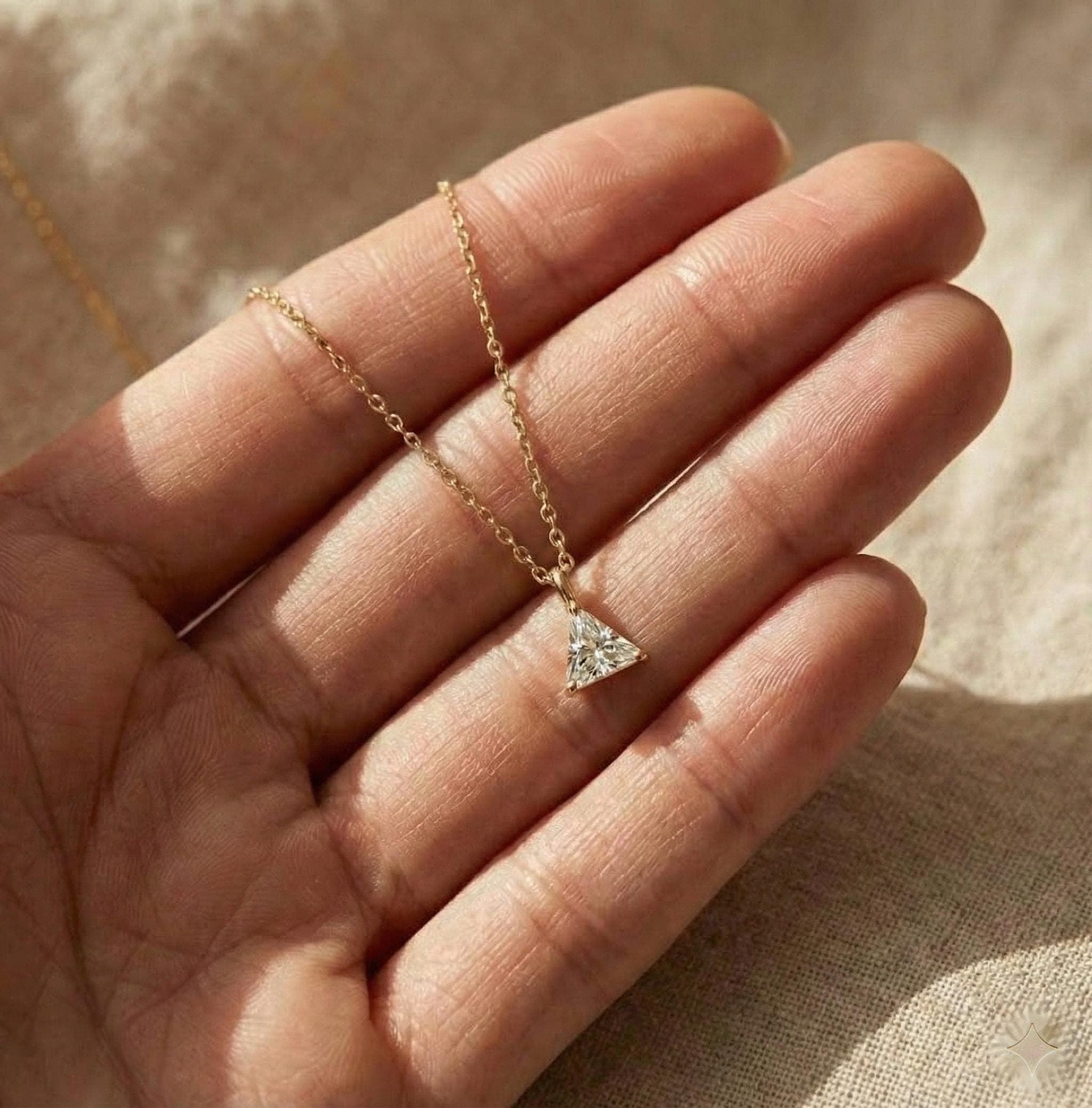 Minimal Trillion CZ Gold Necklace Dainty Solitaire Pendant Necklace Gift thumbnail 2