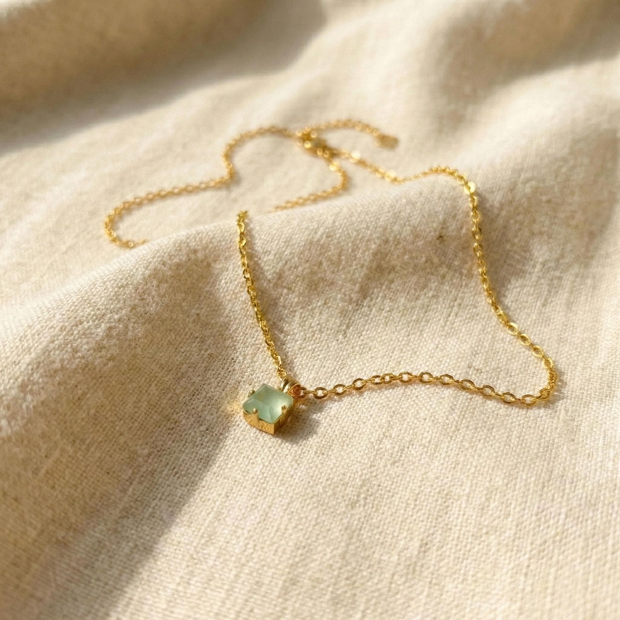 Dainty Green Opal Necklace Gold Plated Square Pendant Minimalist Jewelry Gift thumbnail 8