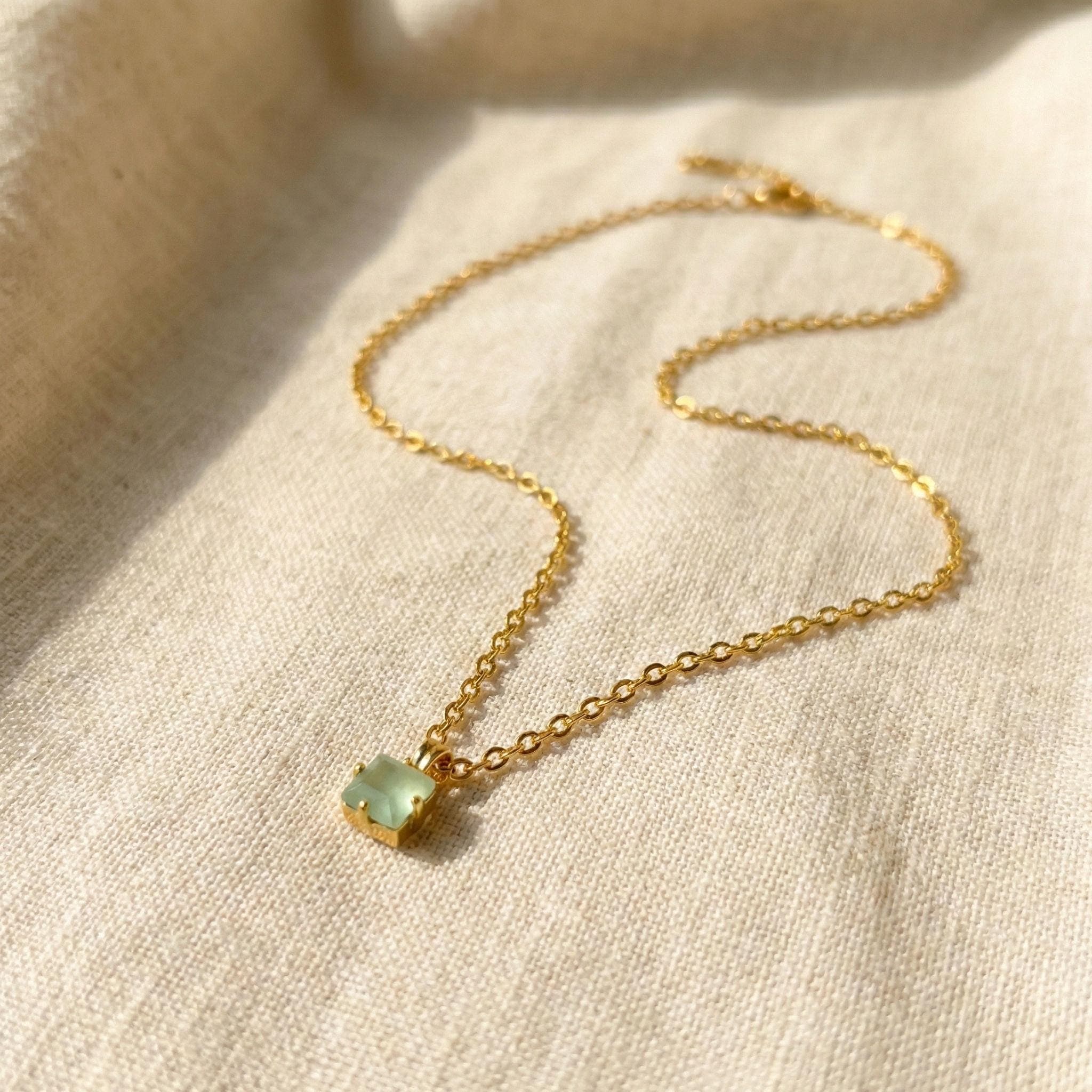 Dainty Green Opal Necklace Gold Plated Square Pendant Minimalist Jewelry Gift thumbnail 4