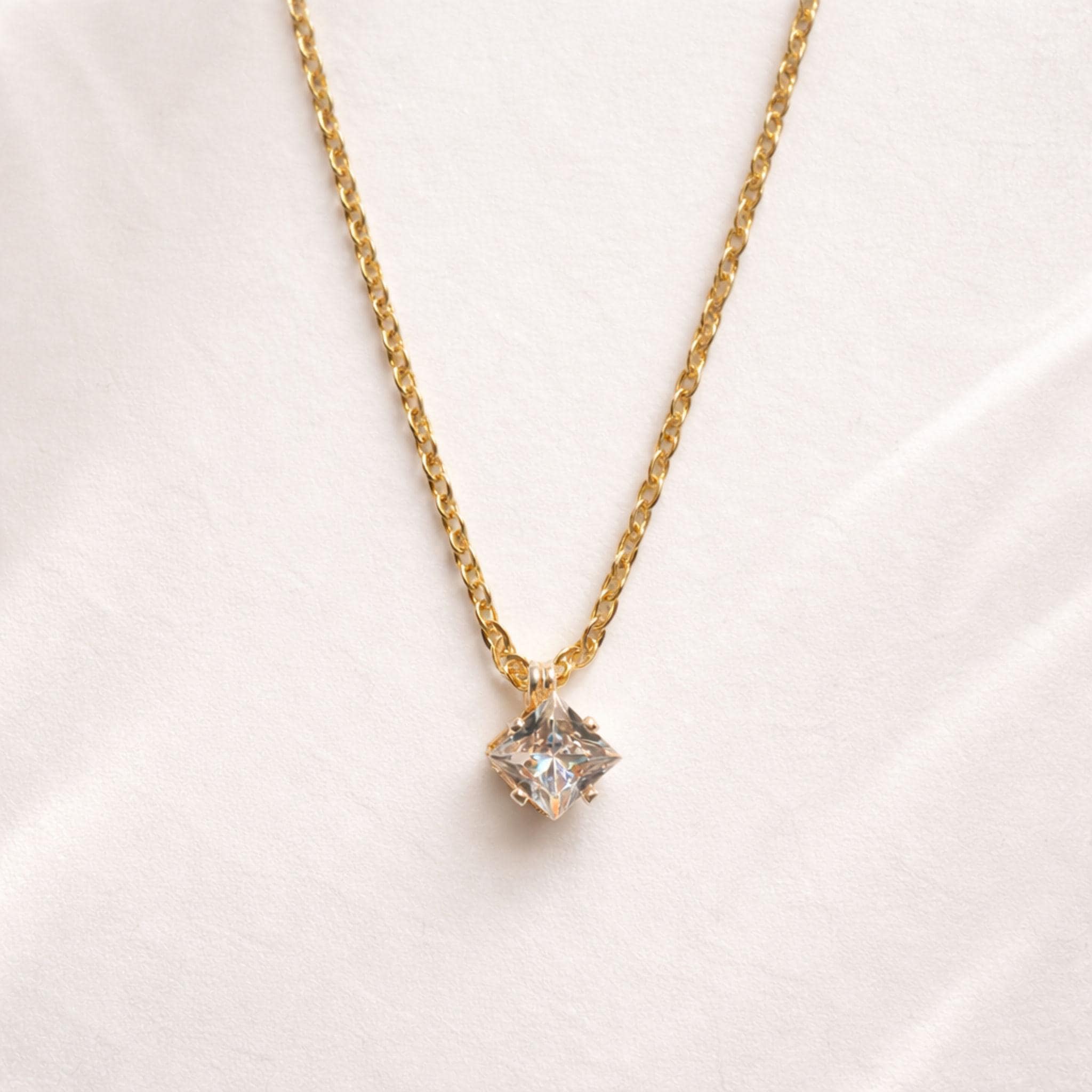 Minimal Gold Square CZ Necklace Dainty Solitaire Pendant Everyday Jewelry thumbnail 2
