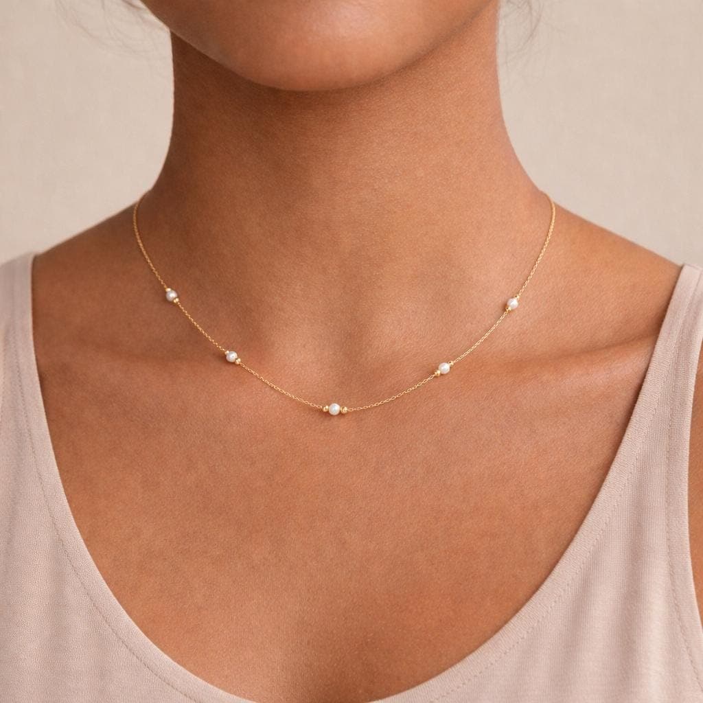 Dainty Gold Chain Pearl Necklace thumbnail 2
