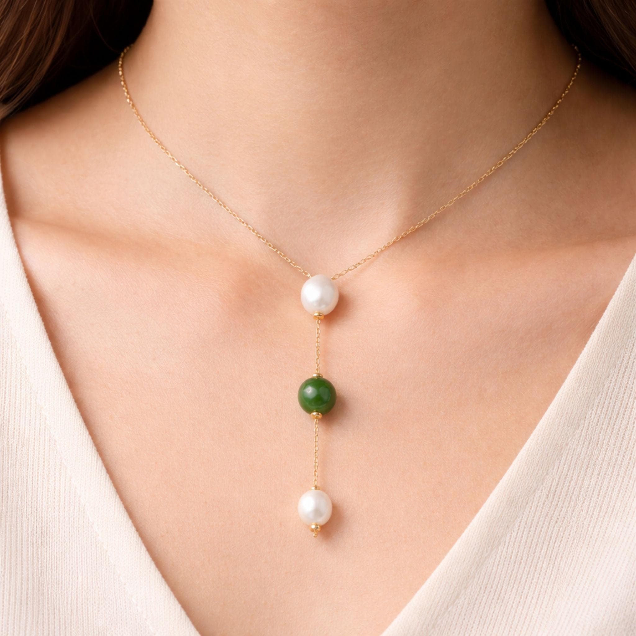 Jade Pearl Y Necklace thumbnail 2