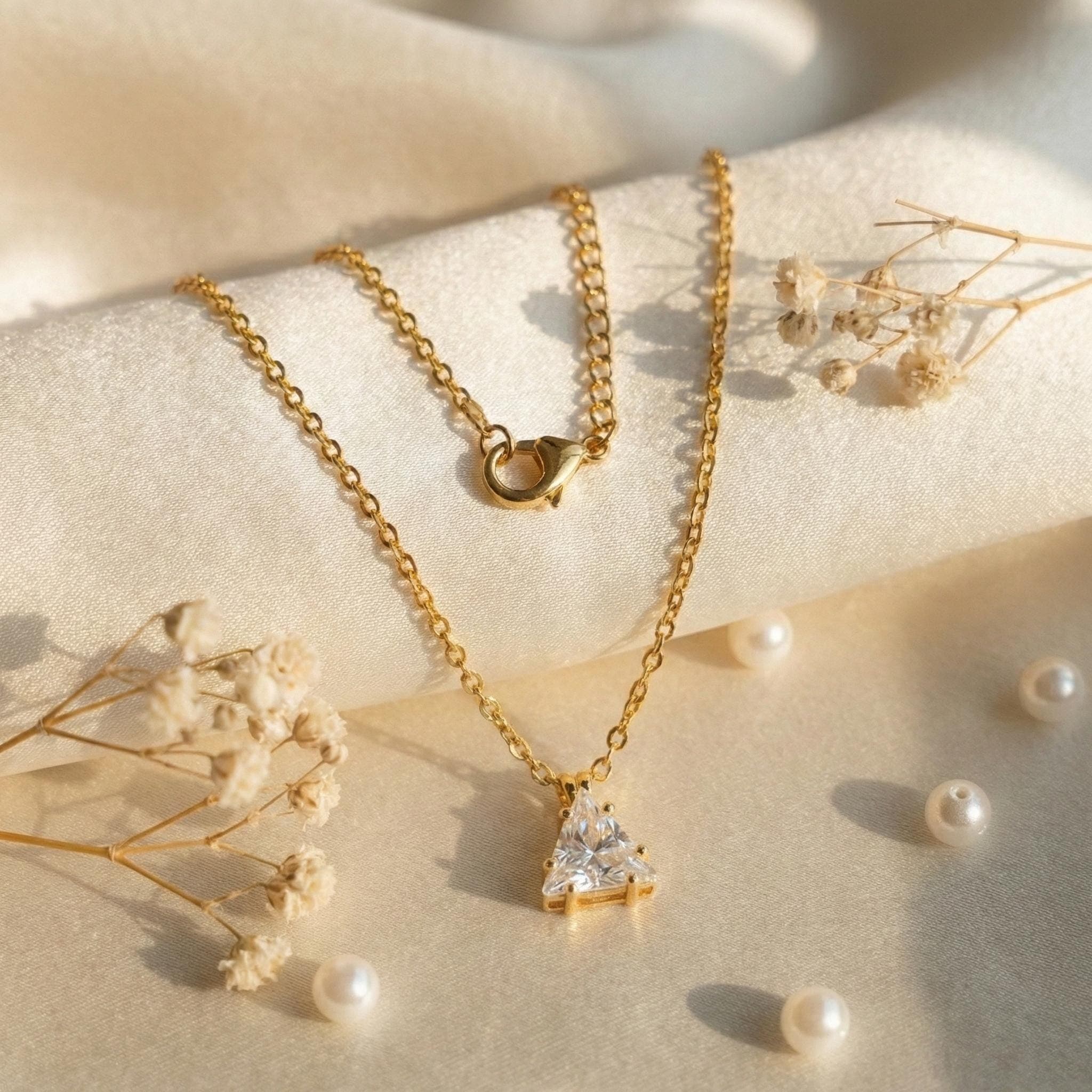 Minimal Trillion CZ Gold Necklace Dainty Solitaire Pendant Necklace Gift thumbnail 6