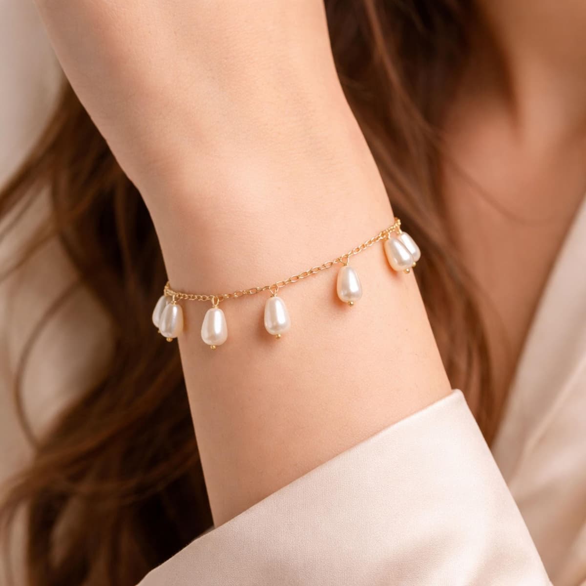 Natural Freshwater Pearl Bracelet - Hand-Strung Pearls on Gold Chain | Kreths Pearl Jewelry