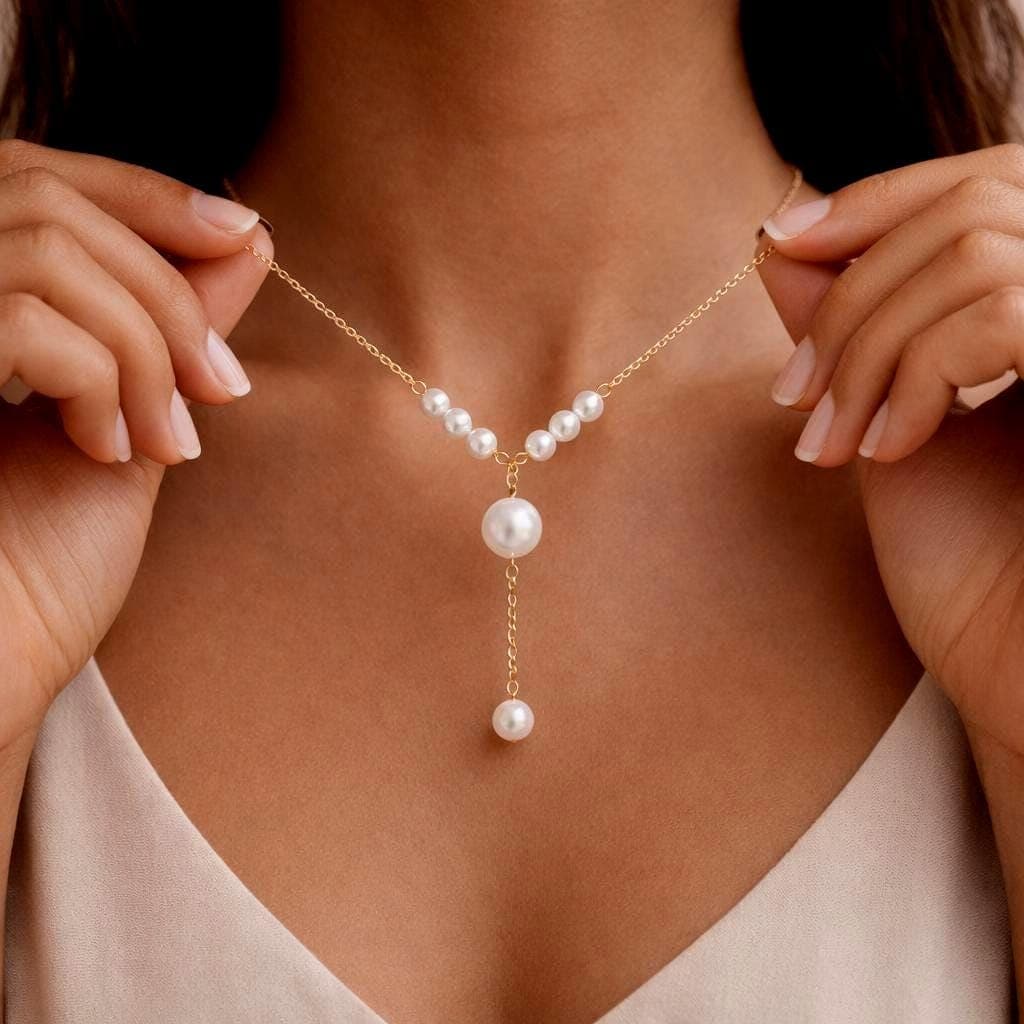 Gold Y-Lariat Pearl Necklace thumbnail 6