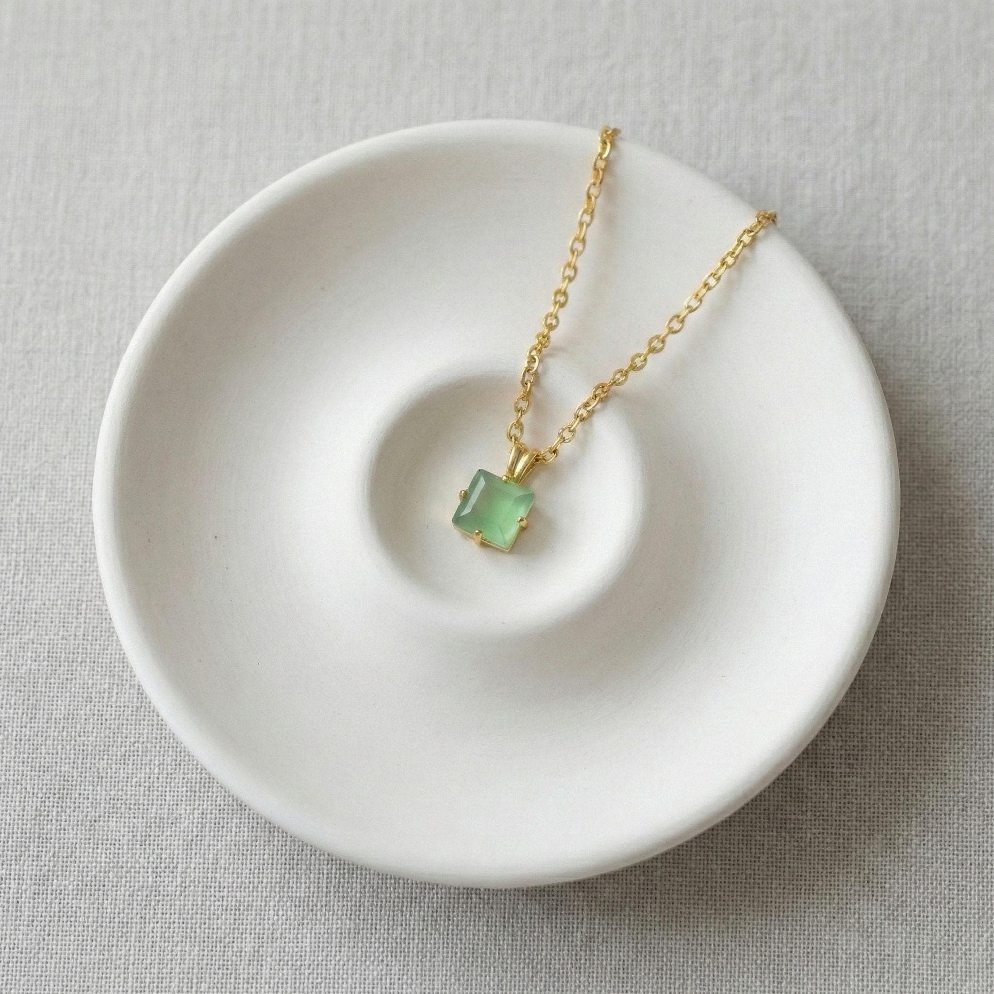 Dainty Green Opal Necklace Gold Plated Square Pendant Minimalist Jewelry Gift thumbnail 3