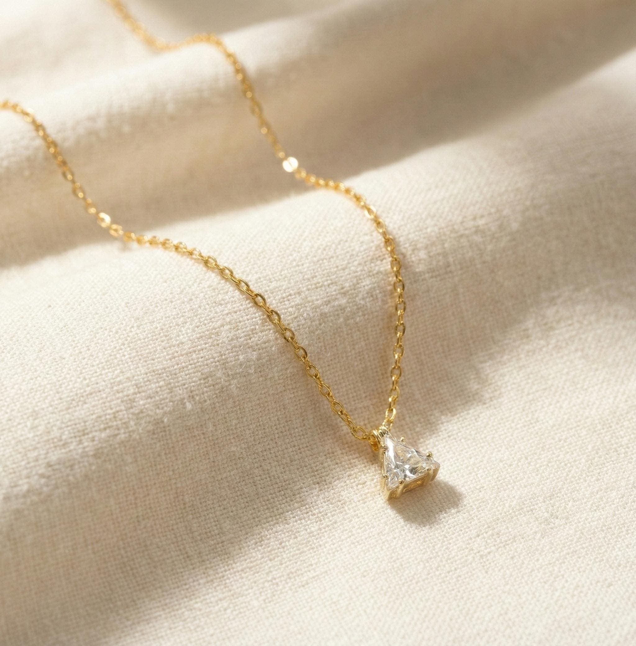 Minimal Trillion CZ Gold Necklace Dainty Solitaire Pendant Necklace Gift thumbnail 3