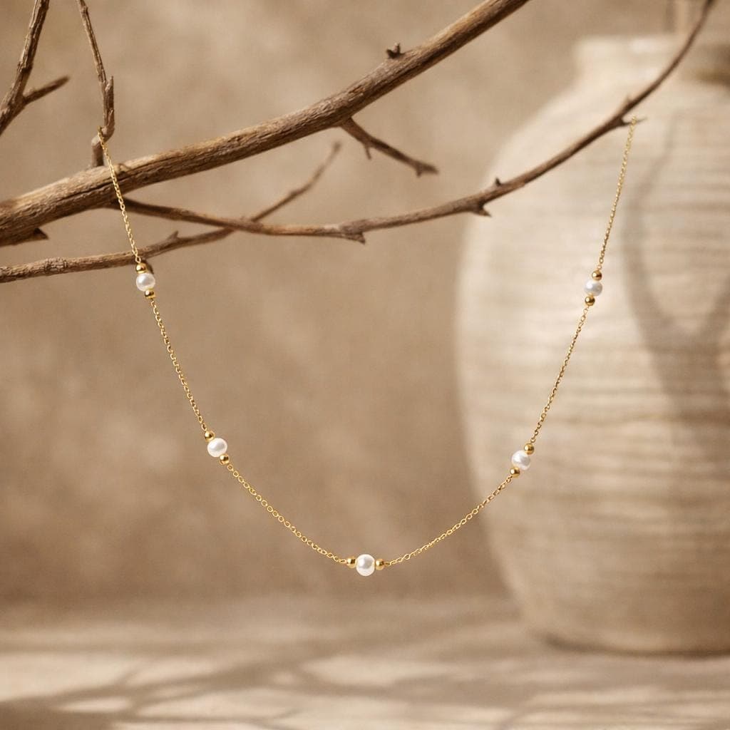 Dainty Gold Chain Pearl Necklace thumbnail 6